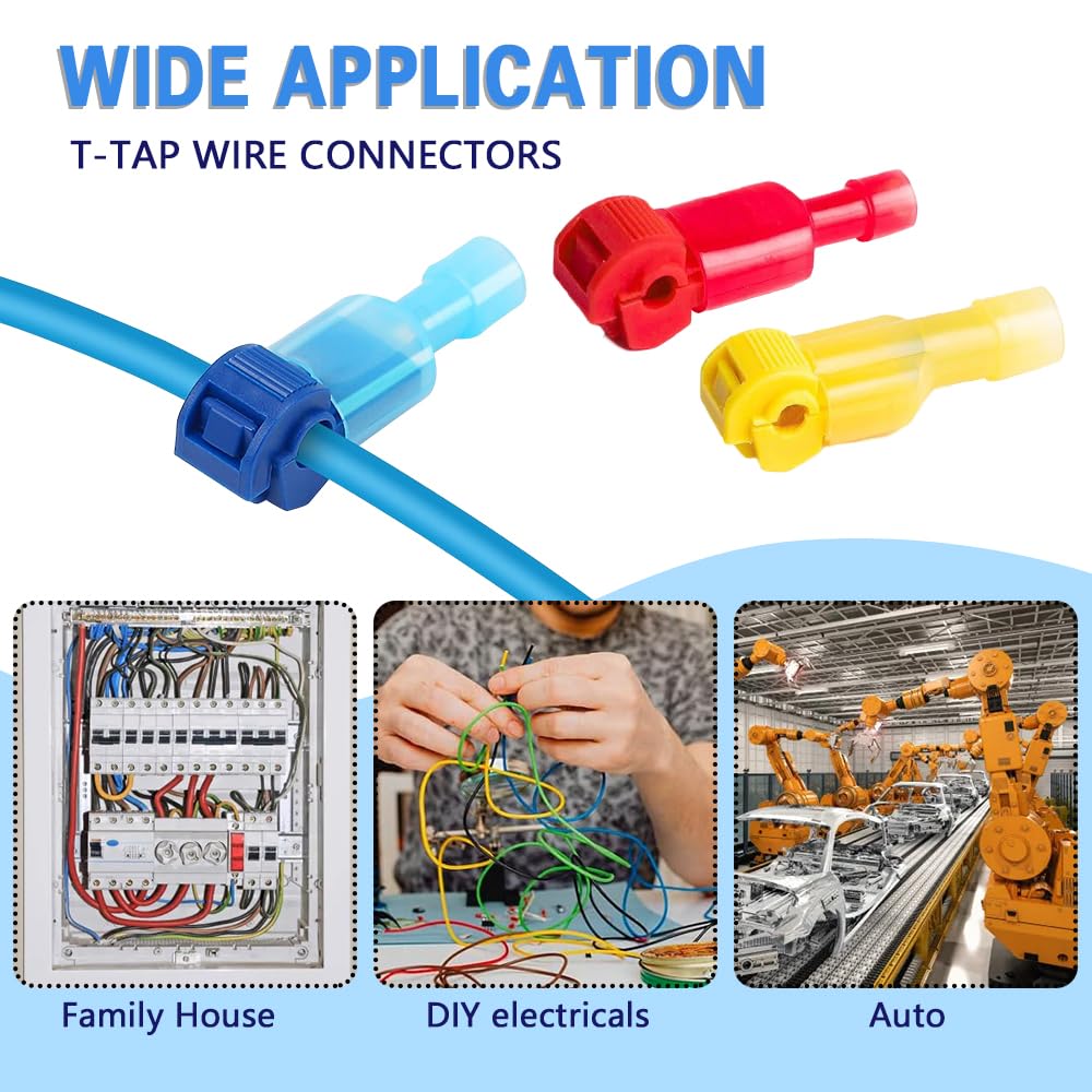 HAOBO 120PCS T-Tap Wire Connectors Kit - Self-Stripping Electrical Connectors with Nylon Insulation & Quick Disconnects for Automotive Wiring - Perfect for Car Audio Installation, Vehicle Lighting & Electrical Repairs