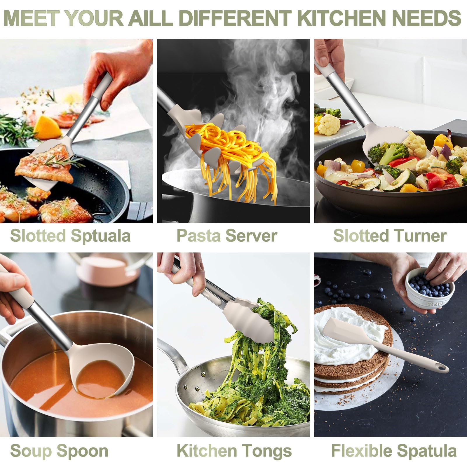 Umite Chef 12-Piece Silicone Kitchen Utensils Set - Heat Resistant Cooking Tools with Stainless Steel Handles (Spatula, Spoon, Turner) - Safe for Nonstick Cookware & Dishwasher - Perfect for Baking, Frying & Everyday Cooking