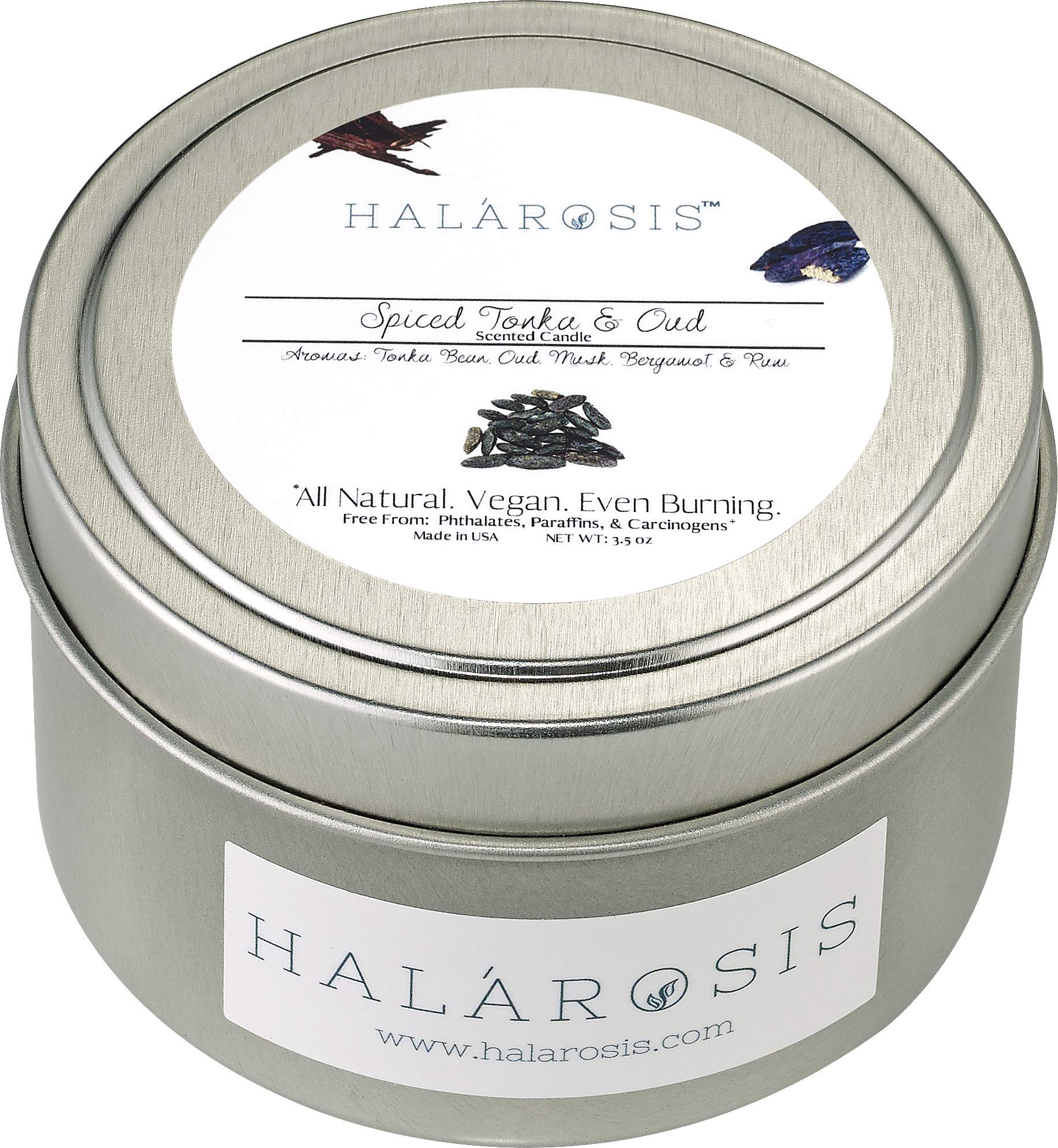 Premium Halarosis All Natural Soy Candles - Long Lasting & Highly Scented (3.5oz, 8.5oz, 17oz) - Spiced Tonka & Oud Fragrance - Eco-Friendly Home Decor for Relaxation, Aromatherapy & Romantic Ambiance