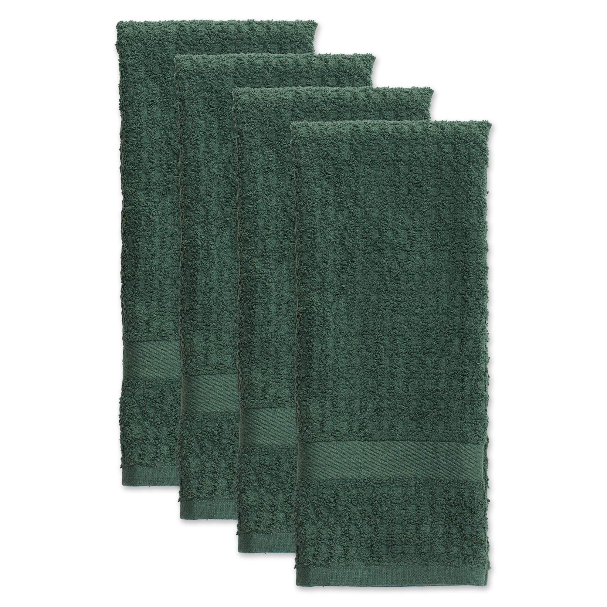 DII Basic Terry Collection Waffle Dishtowel Set - 4-Piece 15x26 Inch Kitchen Towels in Solid Dark Green | Absorbent & Durable for Dish Drying, Hand Wiping & Kitchen Cleaning