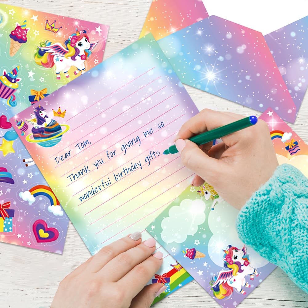Unicorn Stationery Set for Kids - 30 Lined Letter Writing Papers & 20 Envelopes (8.3