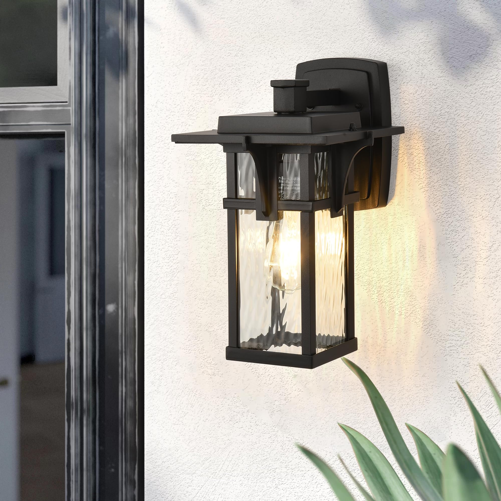 Outdoor Wall Mount Lights - Large Waterproof Black Exterior Porch Light Fixture with Rippled Glass - Perfect for Patio, Garage, Entryway & House Exterior Lighting | Weather-Resistant Outdoor Sconces for Home & Garden