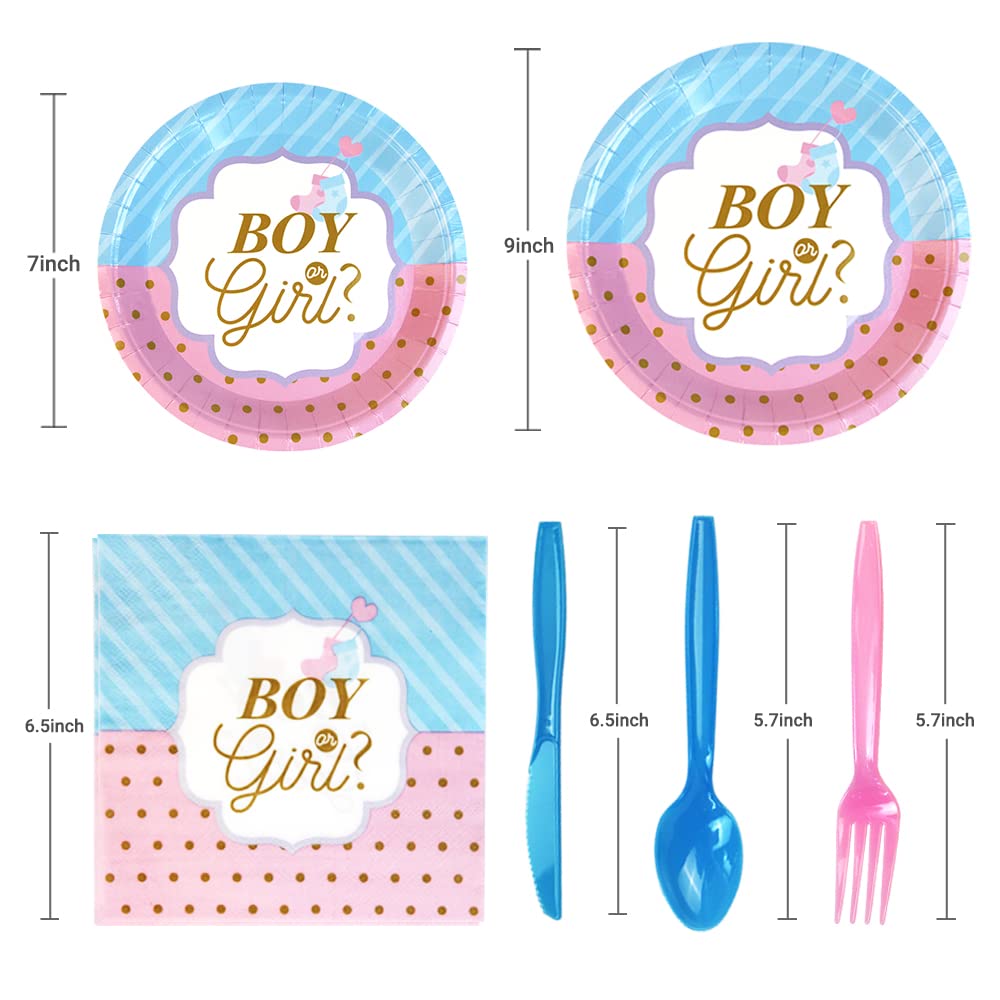 97-Piece Gender Reveal Party Supplies Set - Blue or Pink Plates, Napkins, Forks & Decorations for Baby Shower | Perfect for 16 Guests | Ideal for Gender Reveal Parties, Baby Showers & Birthday Celebrations