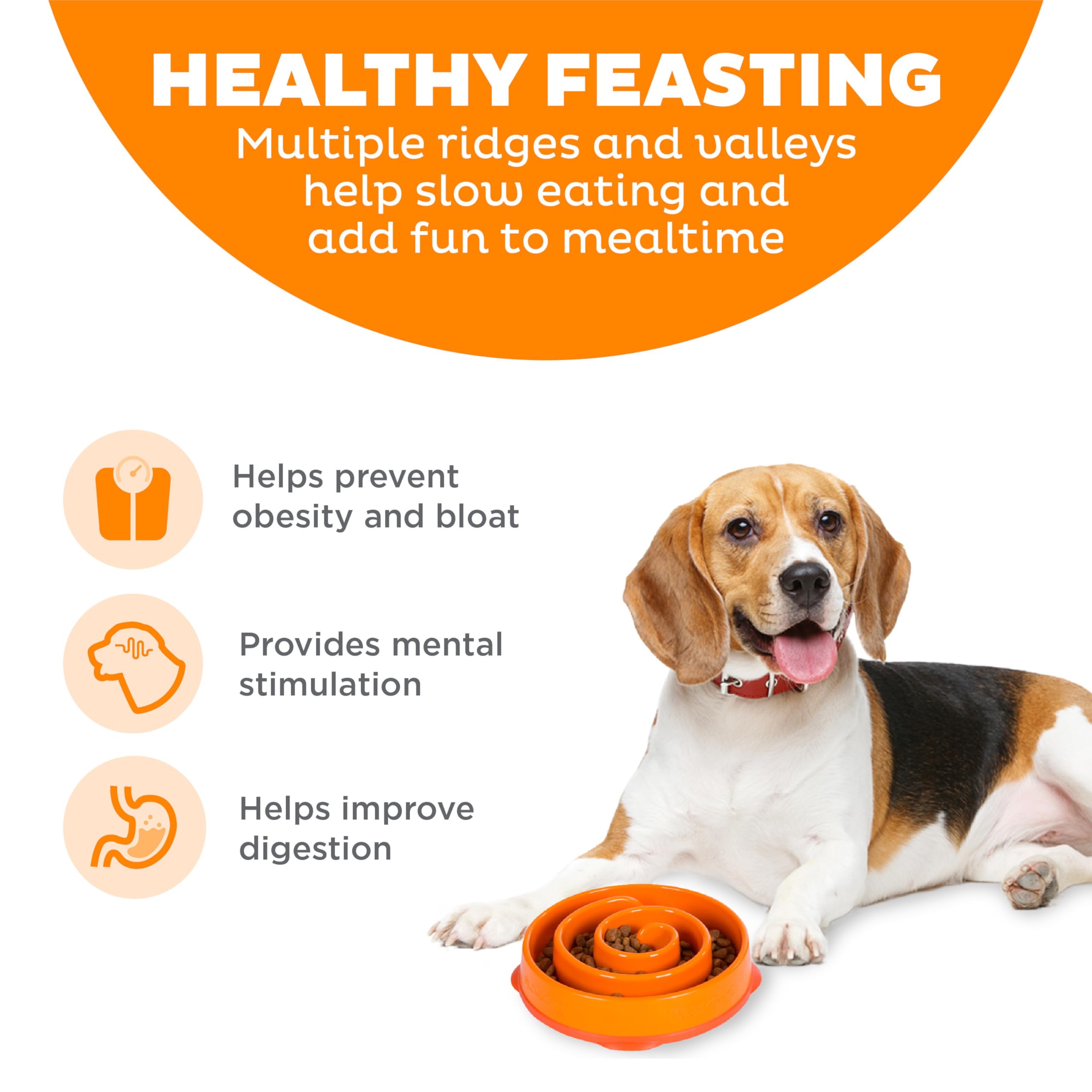Outward Hound Fun Feeder Slow Feed Dog Bowl - Orange Plastic Puzzle Feeder for Small & Large Dogs - Prevent Bloat & Aid Digestion - Perfect for Fast Eaters & Mealtime Enrichment