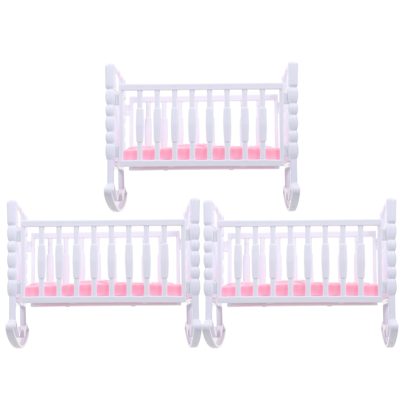 LUOZZY 3-Piece Doll Cradle Playset - Miniature Cradle Toy for Pretend Play, Dollhouse Accessories & Role Play Games - Perfect for Kids' Bedroom Decor & Imaginative Playtime