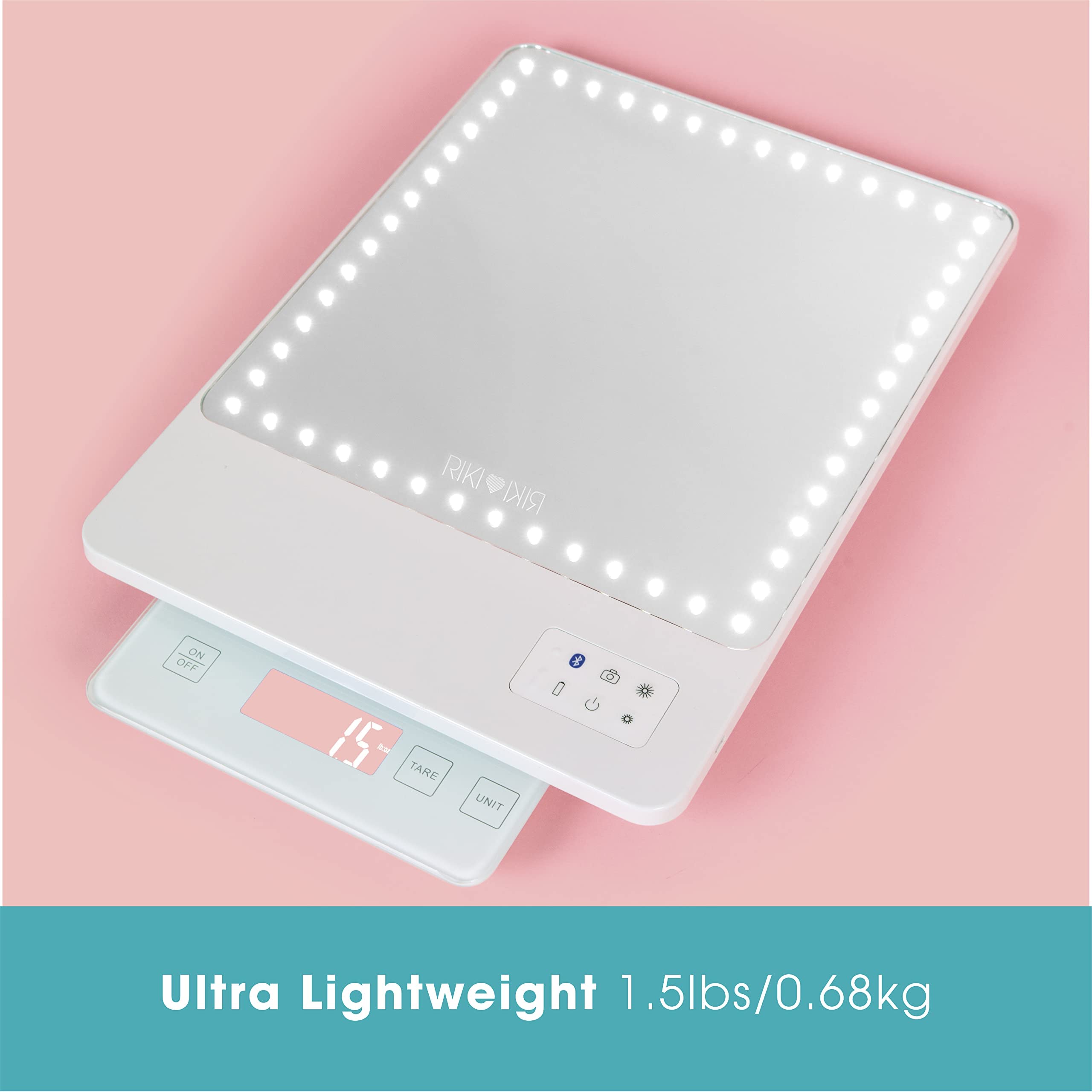 RIKI LOVES RIKI LED Vanity Mirror with Lights & Bluetooth - Portable Lighted Makeup Mirror with 10X Magnification, Adjustable Stand & Phone Holder | 5 Brightness Levels, HD Daylight Lighting for Makeup Application, Skincare & Hair Styling at Home or Travel