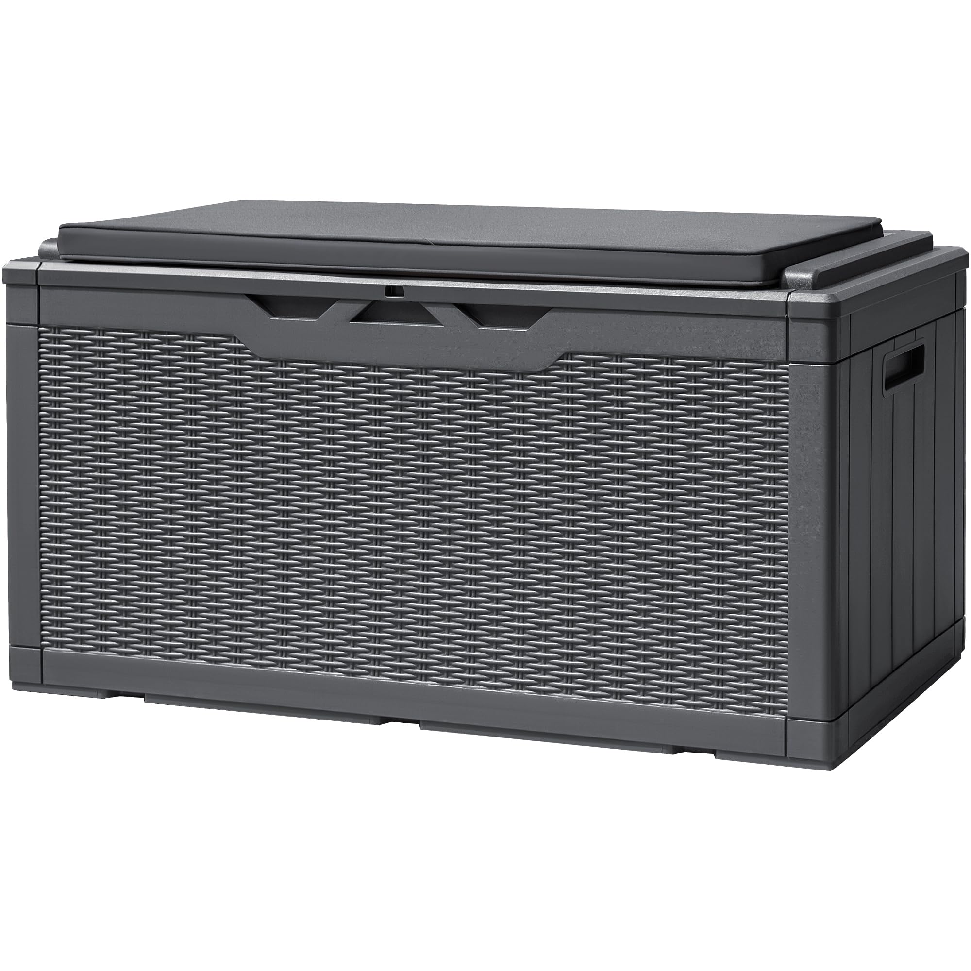 Devoko 100 Gallon Waterproof Resin Deck Box - Outdoor Storage Bench with Lockable Lid for Patio Furniture, Garden Tools & Cushions - Large Weatherproof Storage Cabinet for Backyard, Deck & Poolside (Gray)