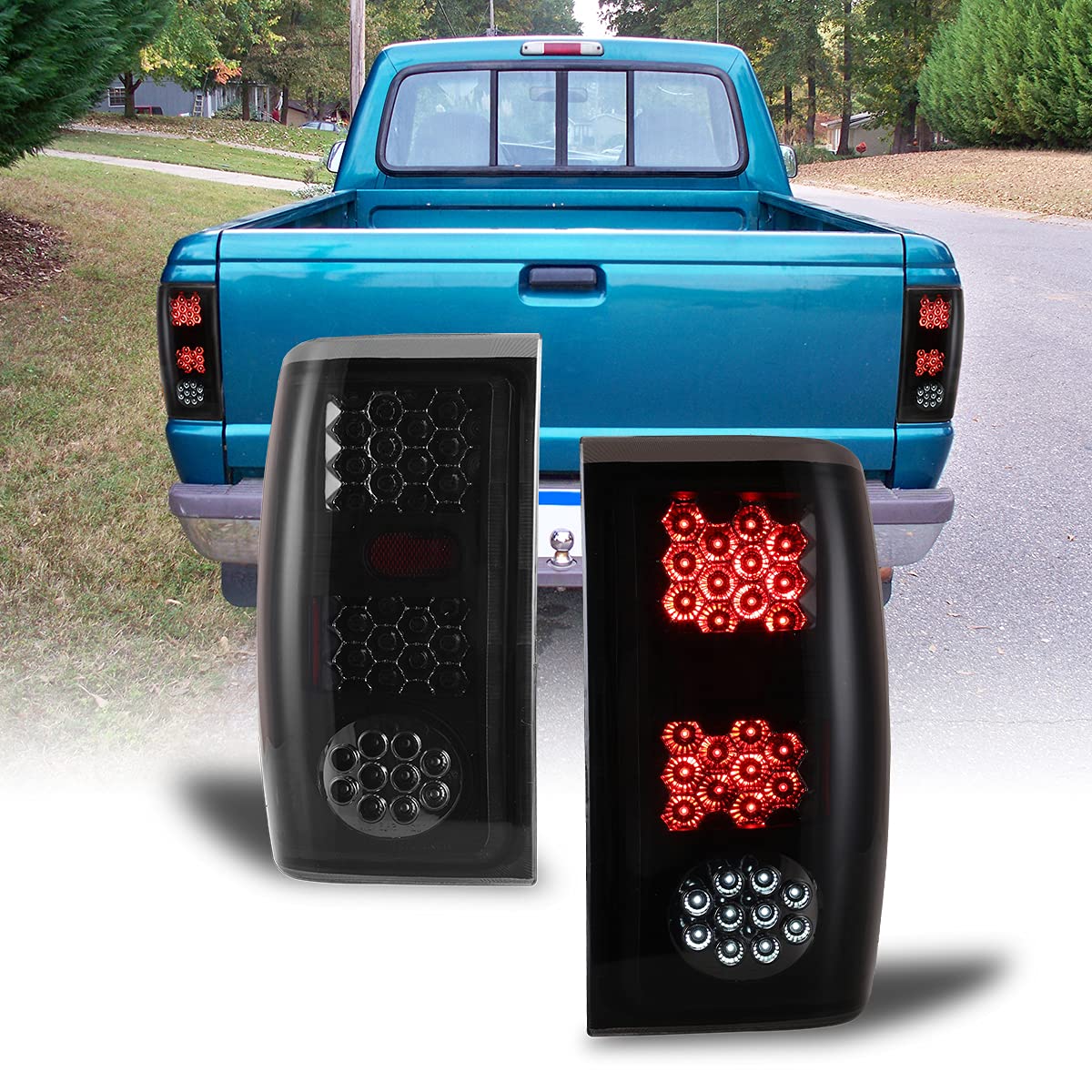 Nixon Offroad LED Tail Lights for Ford Ranger 1993-1997 - Matte Black Housing with Smoke Lens - Direct Replacement Rear Lamps Assembly (1 Pair) - Perfect for Off-Roading, Truck Upgrades & Night Driving Safety