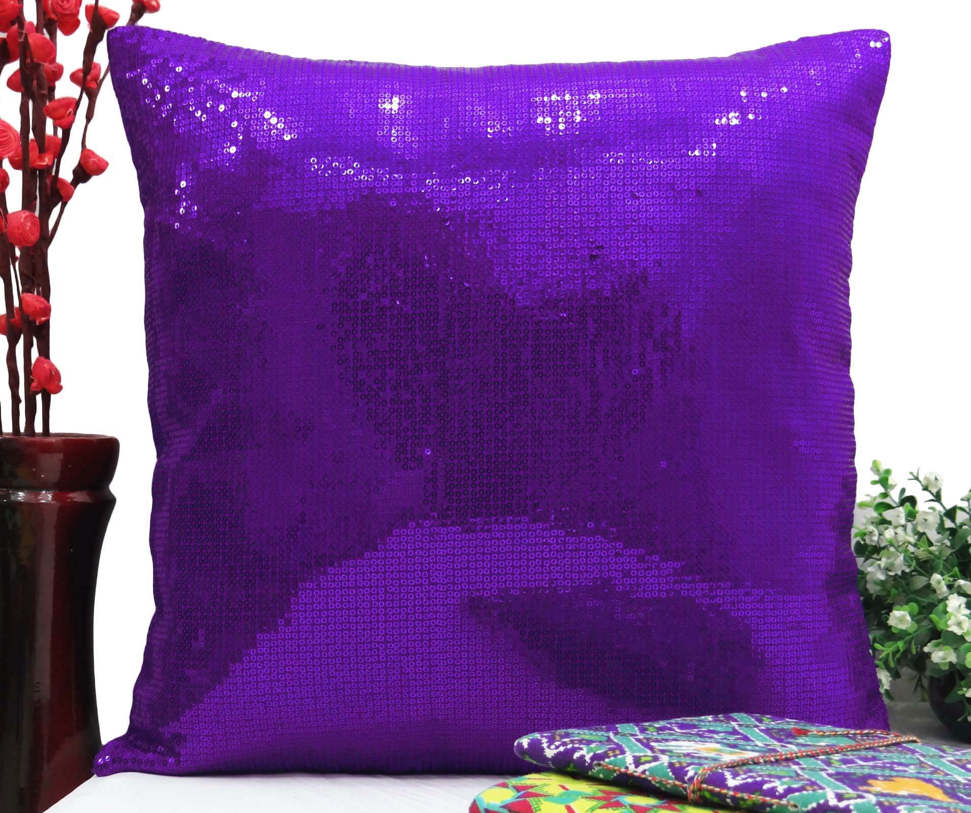 YUGA Metallic Purple Sequin Throw Pillow Cover 22x22 Inches - Glitter Cushion for Wedding Decor, Living Room, Bedroom & Lounge - Soft Sparkling Home Accent for Sofa, Couch or Party Decoration
