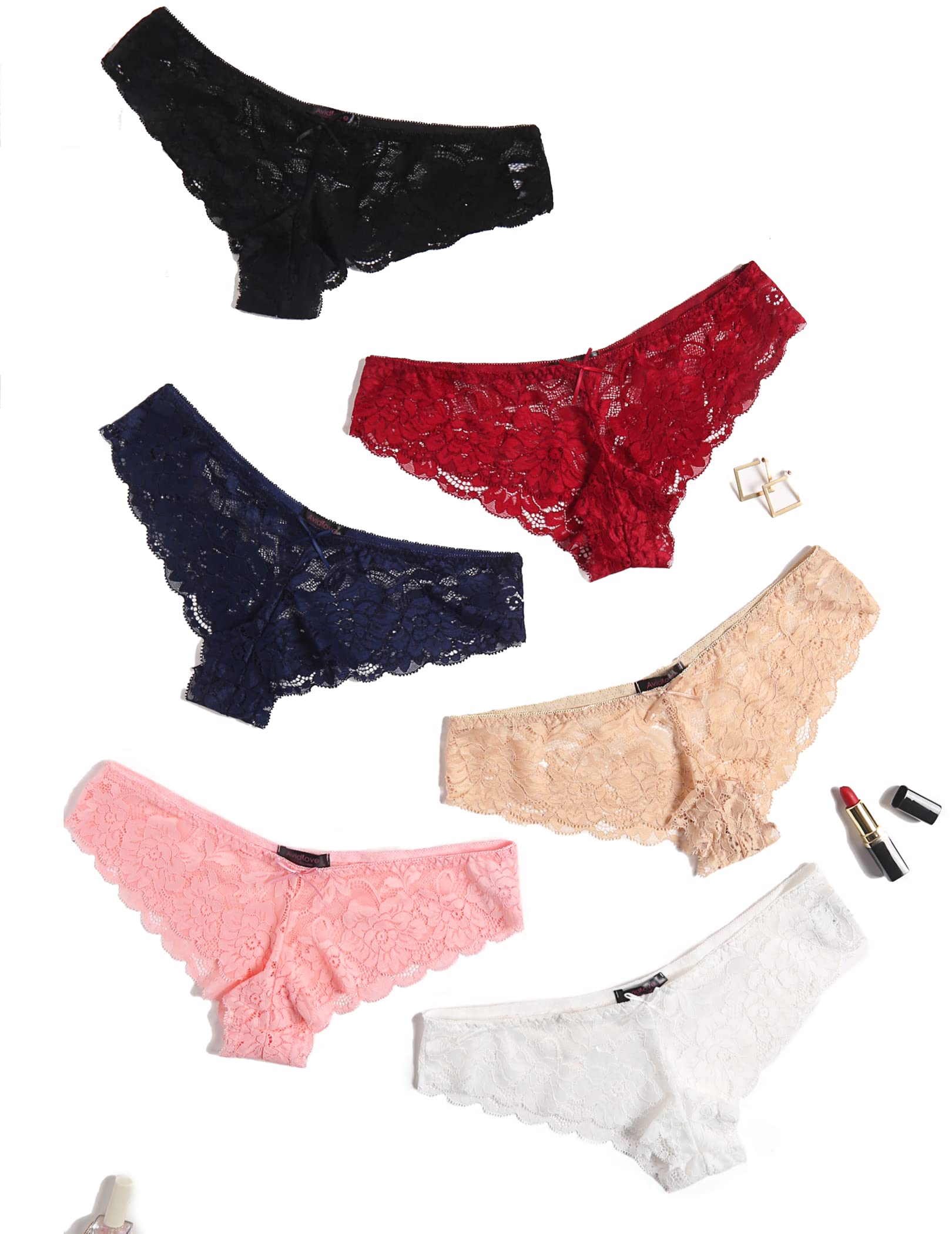 Avidlove Women's Floral Lace Panties - Sexy Hipster Underwear with V-Shape Waistband, Comfortable Tangas for Everyday Wear & Date Night