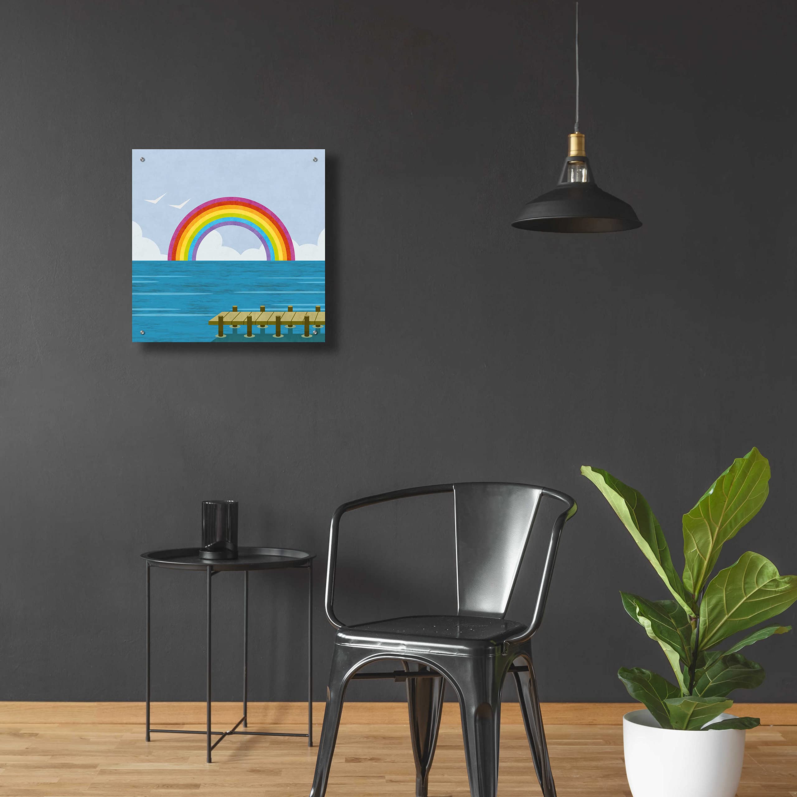Happy Summer Rainbow Acrylic Glass Wall Art by Andrea Haase - 24x24 Inch Modern Abstract Painting for Living Room, Bedroom & Office Decor