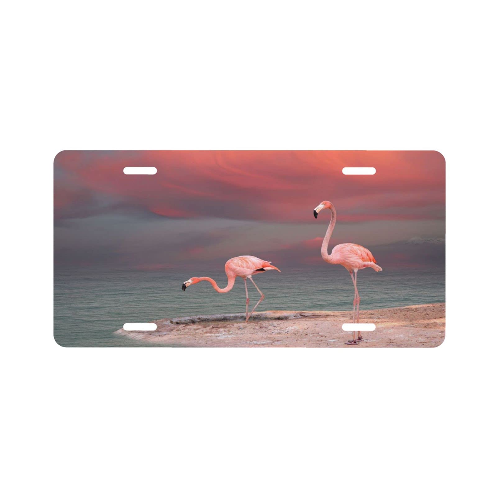 Pink Flamingo Decorative Car License Plate - 6x12 Inch Novelty Aluminum Vanity Tag for Men, Women & Kids - Fun Accessory for Beach Trips, Summer Cruises & Tropical Themed Vehicles