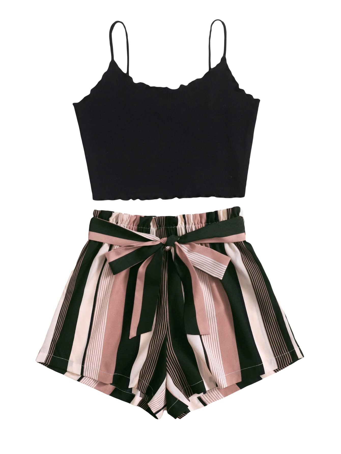 SheIn Women's 2 Piece Outfits - Summer Crop Cami Top & Floral Tie Waist Shorts Set | Casual Beachwear, Vacation Outfit, Summer Fashion for Women