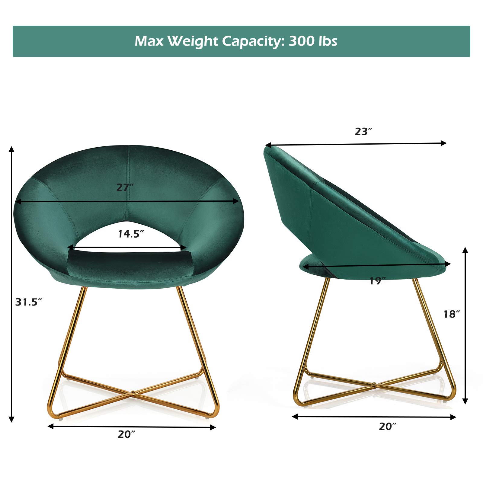 Giantex Modern Velvet Accent Chair Set of 2 - 300 LBS Capacity Mid Century Upholstered Vanity Desk Chairs for Living Room, Bedroom & Dining Room - Soft Green Velvet Decorative Armchairs (Perfect for Home Office, Reading Nook & Lounge Areas)