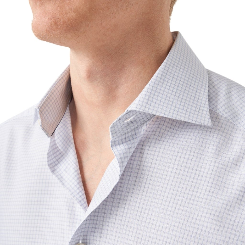 ETON Men's Check Cotton Tencel Dress Shirt - Slim Fit Single Cuff Business Casual Shirt in Light Purple | Perfect for Office, Weddings & Formal Events