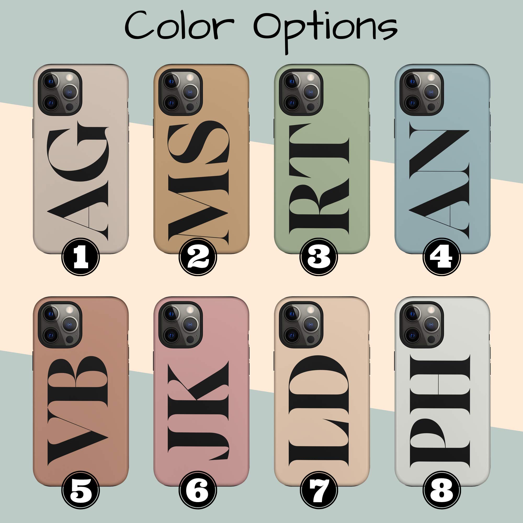 Custom Monogram Phone Case for iPhone 16 Plus/15 Pro Max/14/13 Mini/12/11/X/XS Max/XR/7/8 - Personalized Initial Name Cover with Multicolor Options - Perfect for Gifts, Travel & Everyday Protection