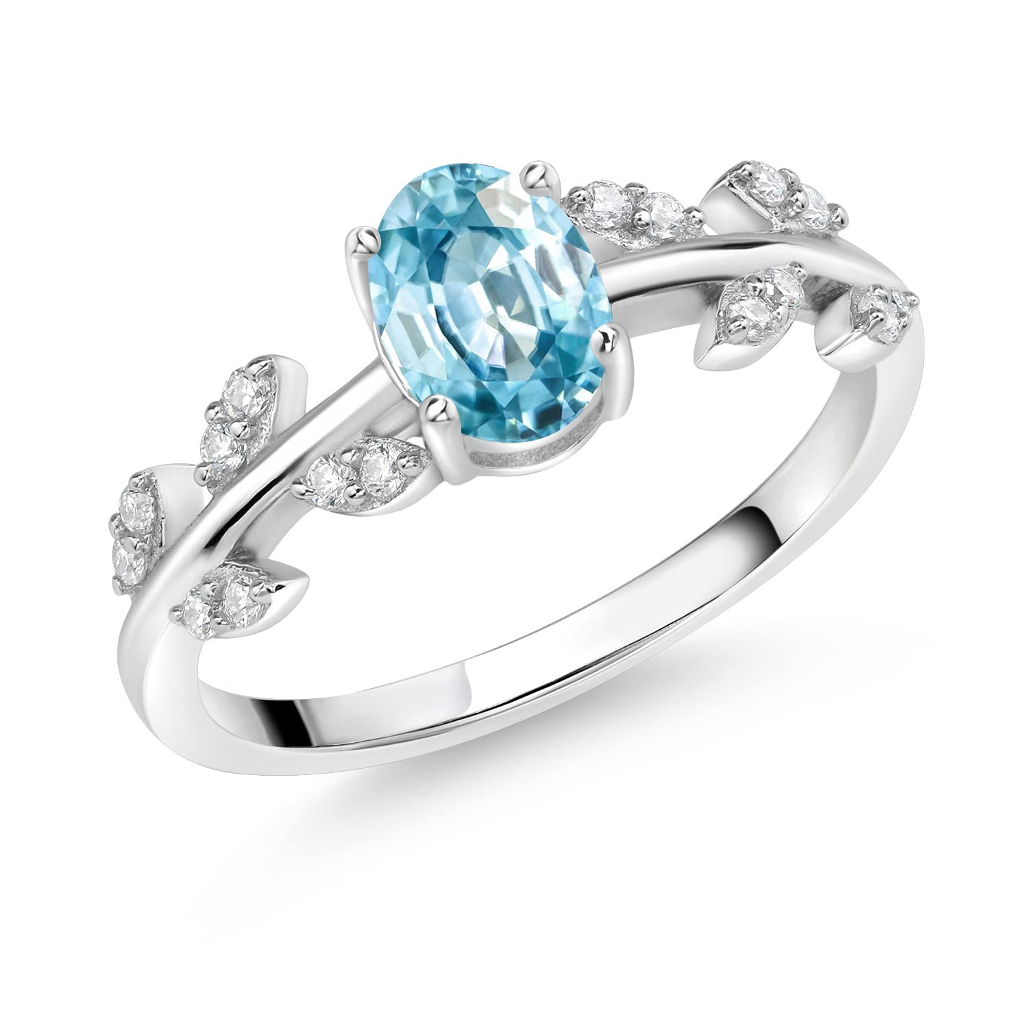 925 Sterling Silver Flower Stem Leaves Ring with Zircon & G-H Created Moissanite (1.38 Cttw) - Elegant Jewelry for Women, Perfect for Weddings, Anniversaries & Special Occasions