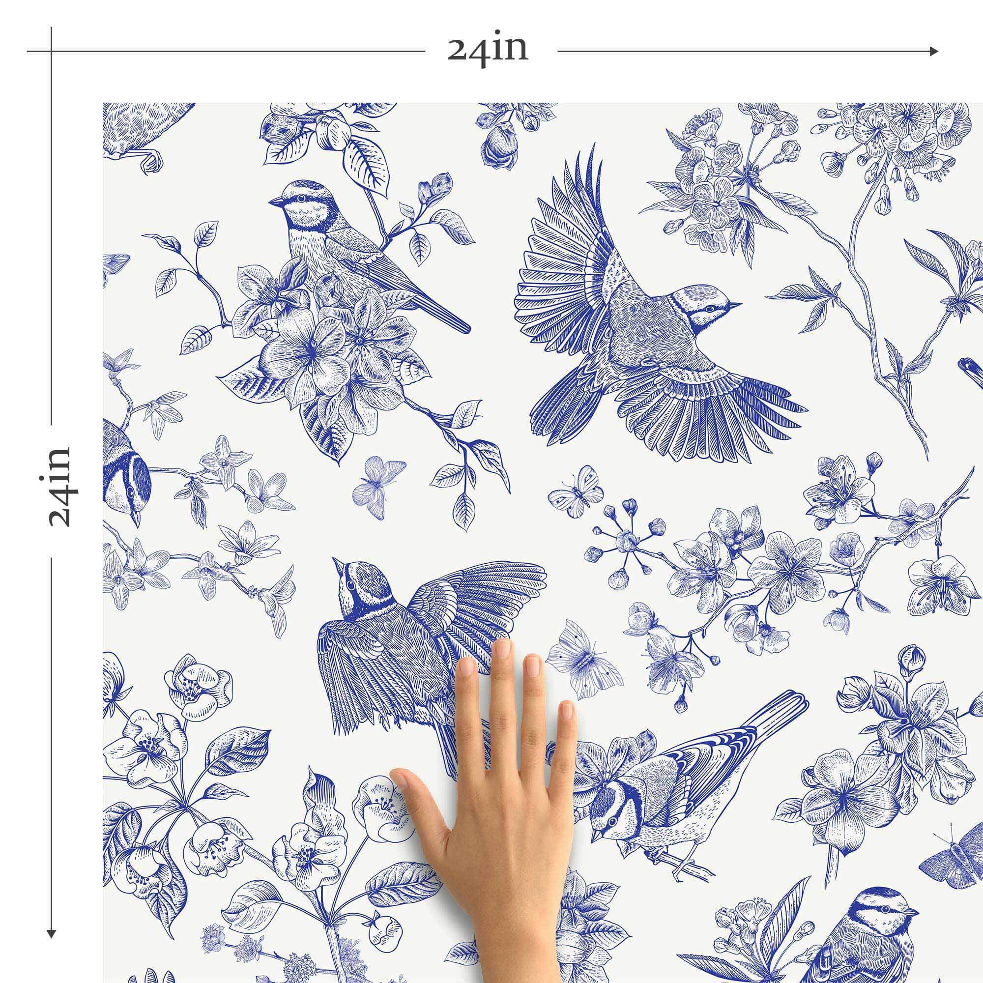 Blue Birds Peel and Stick Removable Wallpaper - Self-Adhesive Decorative Wall Covering for Bedroom, Nursery, Living Room - Easy to Install & Remove - 4739