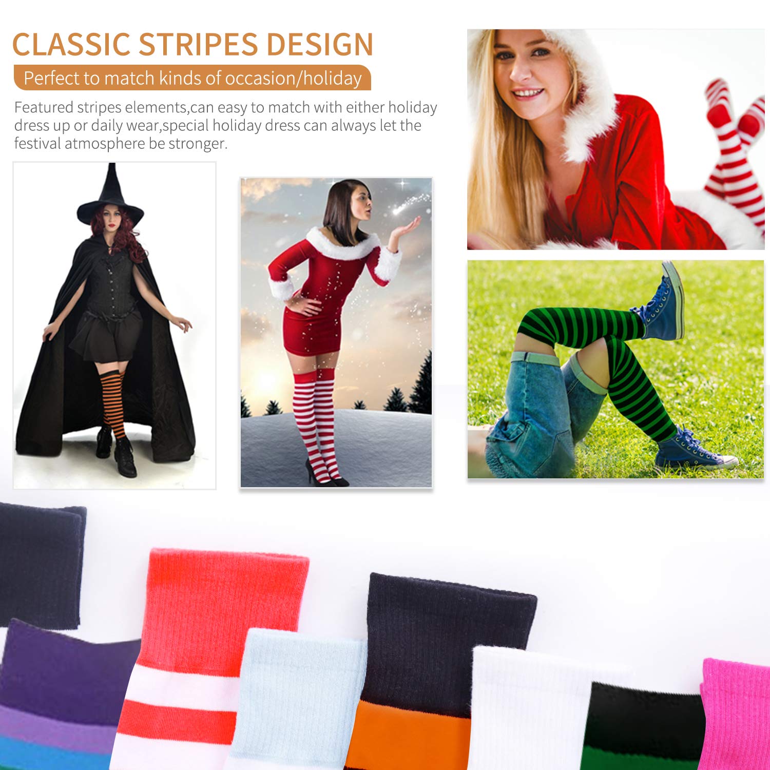 Raylarnia Women's Extra Long Opaque Striped Over Knee High Socks - Fashionable Thigh High Stockings for Winter, Fall & Office Wear - Perfect for Boots, Dresses & Cold Weather Outfits