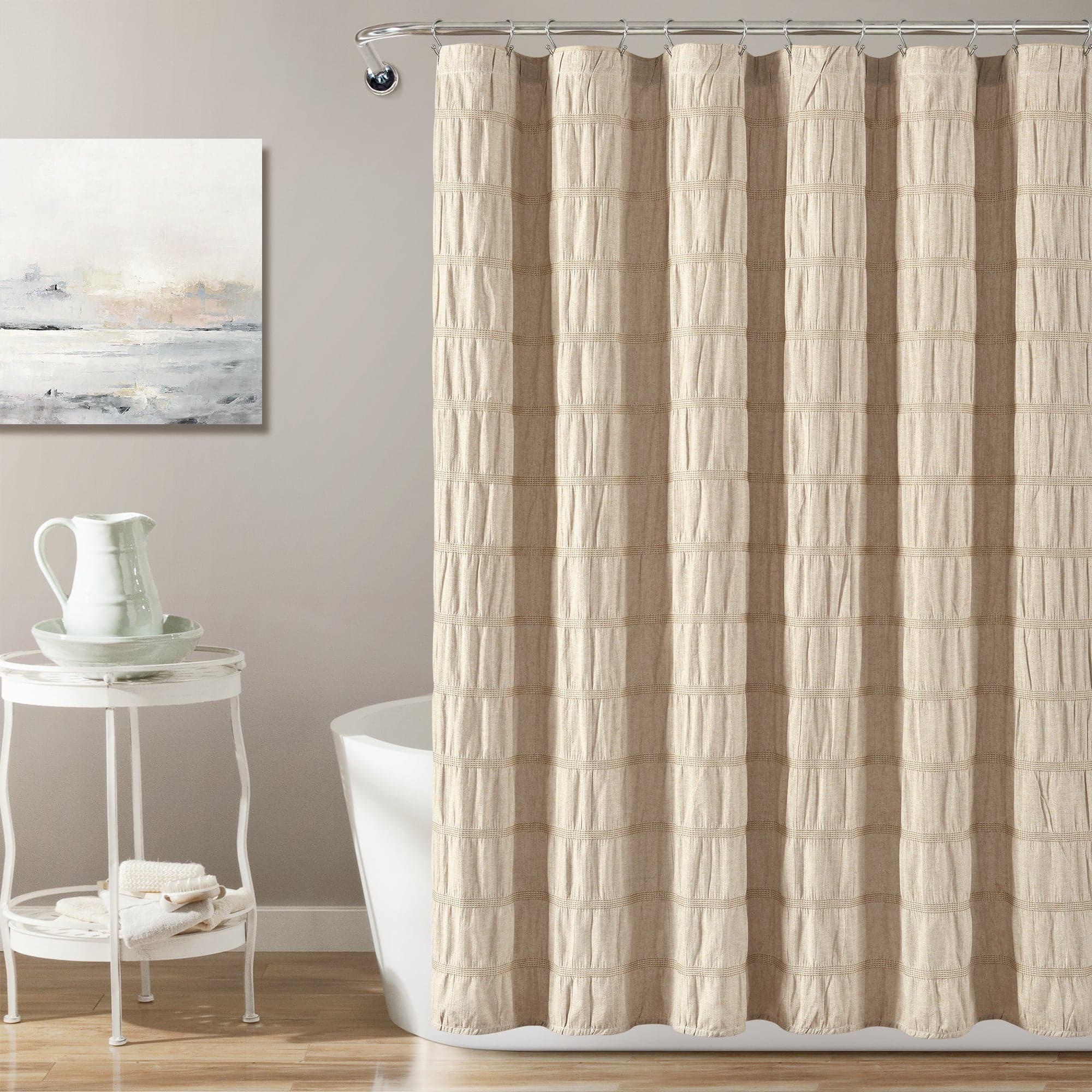 Stylish Waffle Stripe Woven Cotton Shower Curtain - Breathable Bathroom Decor for Modern Homes | Perfect for Spa-Like Showers & Guest Bathrooms