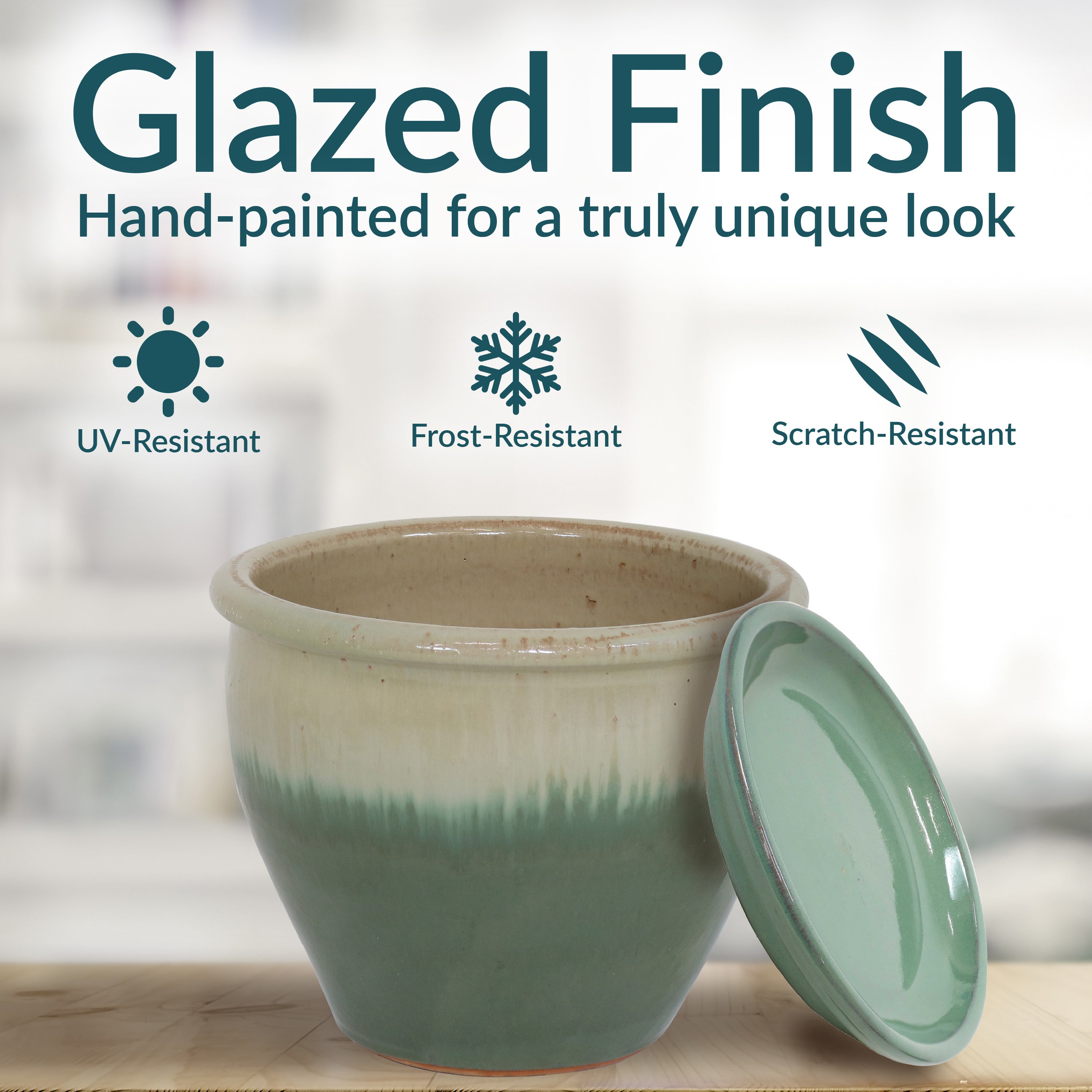 Sunnydaze 2-Pack Glazed Ceramic Plant Pots with Saucers - Indoor/Outdoor Decorative Flower Planters for Home, Garden, and Patio