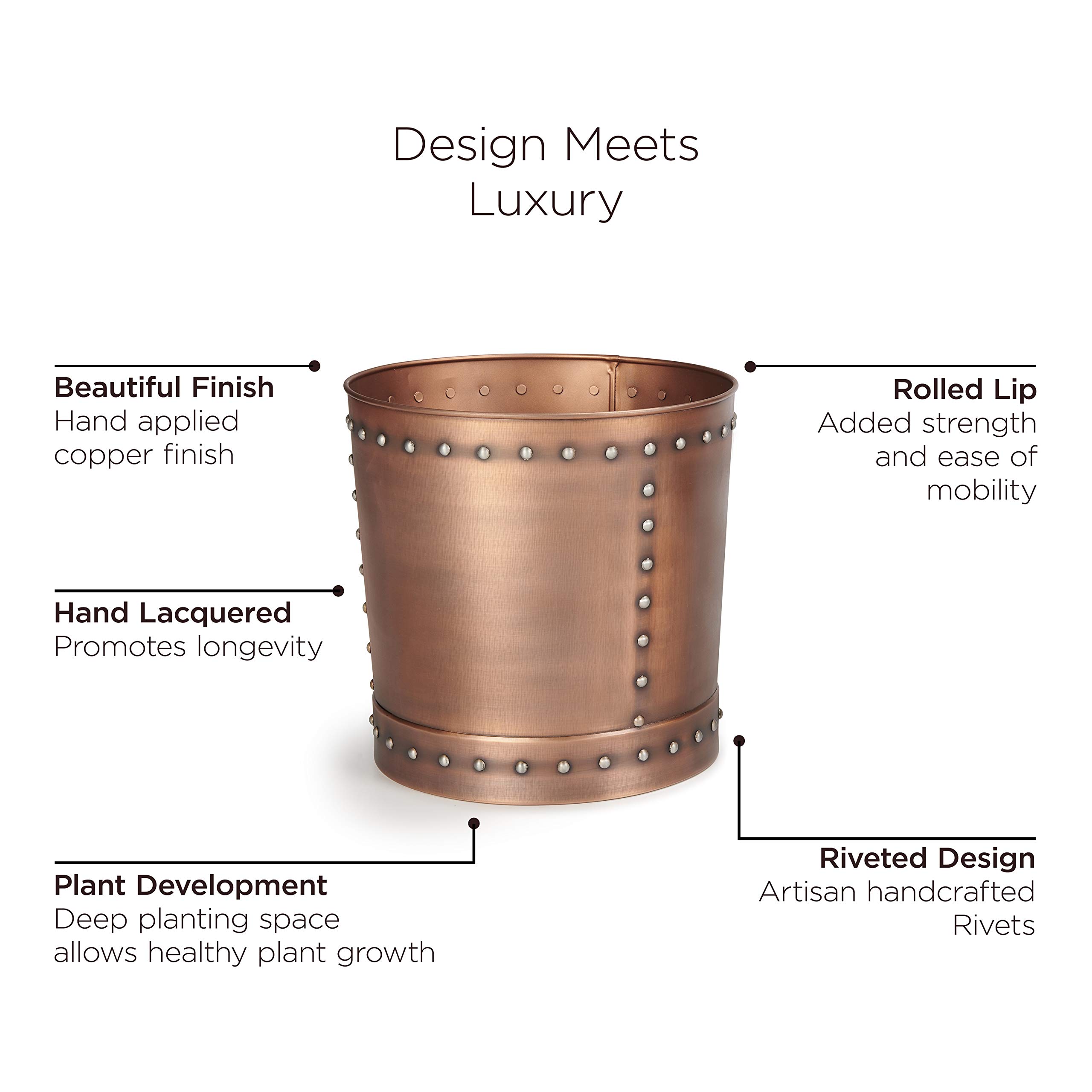 Good Directions P1215C Large Riveted Copper Planter Set of 2 - Indoor & Outdoor Garden Decor for Patio, Deck, Balcony & Home Décor | Perfect for Flowers, Herbs & Succulents