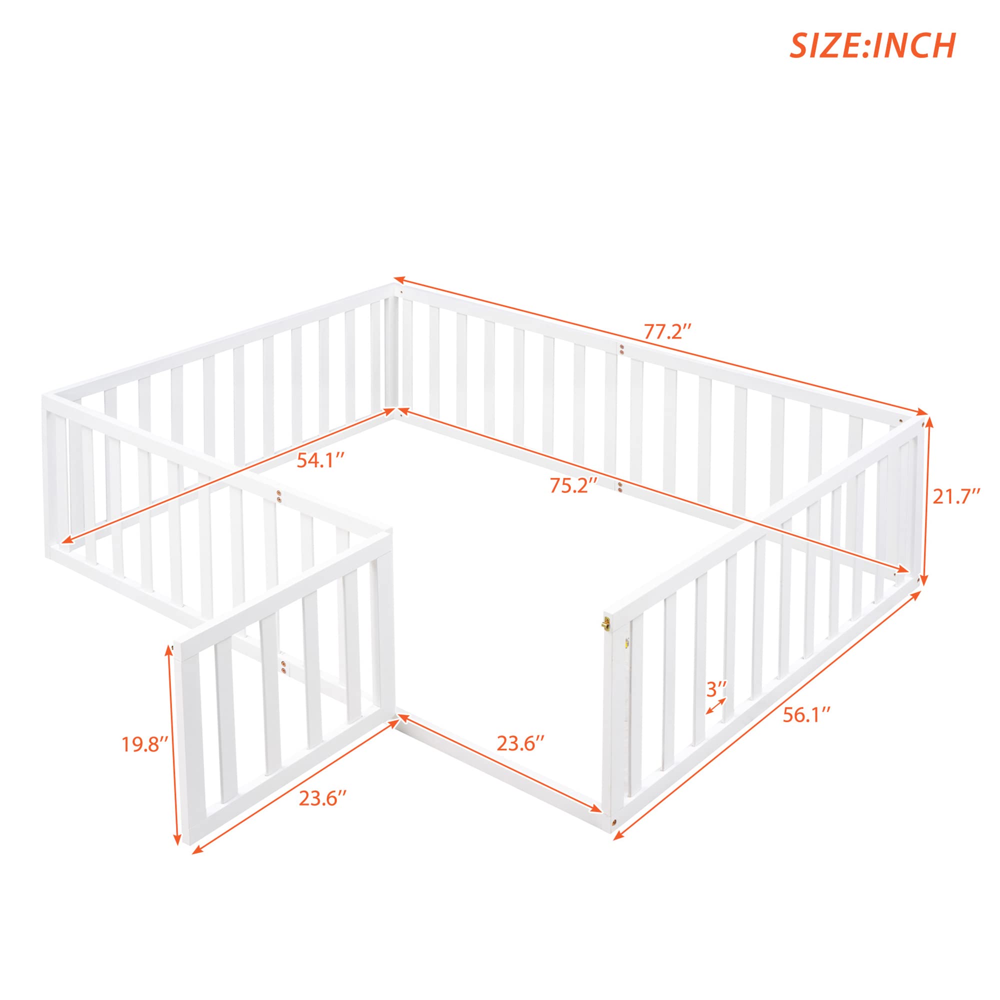 P PURLOVE Full Size Wood Floor Bed with Safety Fence & Closable Door - Easy Assembly Kids Bed Frame for Boys & Girls - Perfect for Montessori Bedrooms, Daycare Centers & Safe Toddler Sleeping Spaces