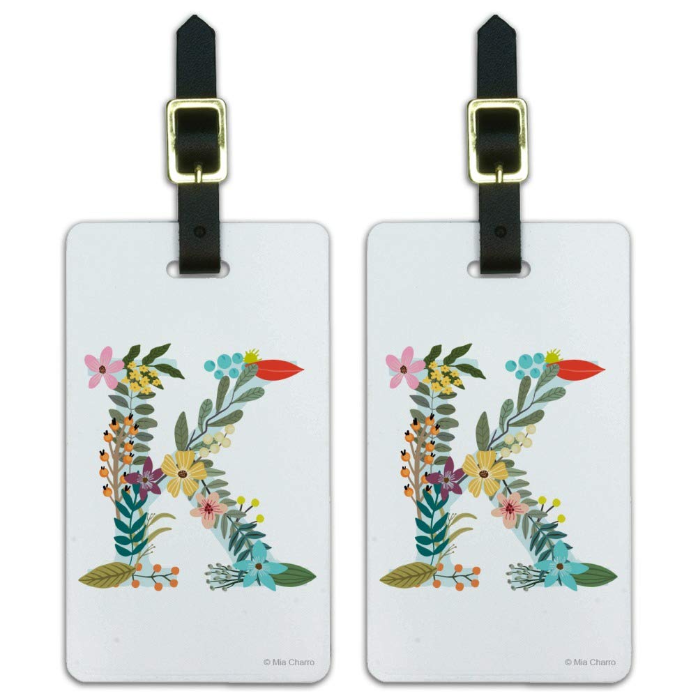 Floral Monogram Letter K Luggage Tags - Set of 2 Personalized Initial ID Cards for Carry-On Bags | Perfect for Travel, Suitcase Identification & Gift Giving