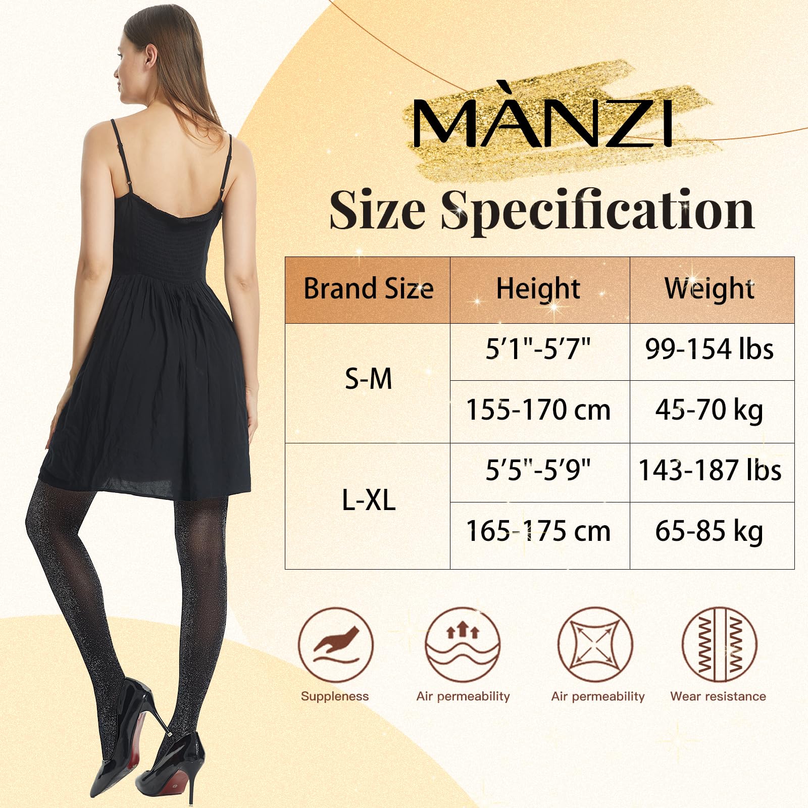 MANZI Women's Lurex Glitter Tights - Metallic Sparkly Stockings & Shimmer Pantyhose (2 Pairs) for Party, Cosplay, Dance & Festive Occasions