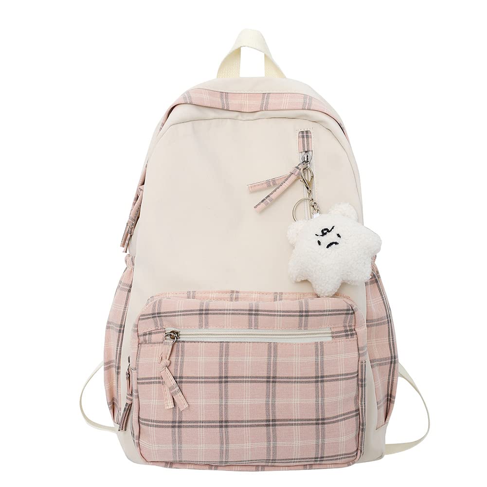 Kawaii Plaid Preppy Backpack for Girls & Teens - Sage Green Light Academia Aesthetic School Bag, Bookbag & Daypack - Perfect for School, College, Travel & Everyday Use