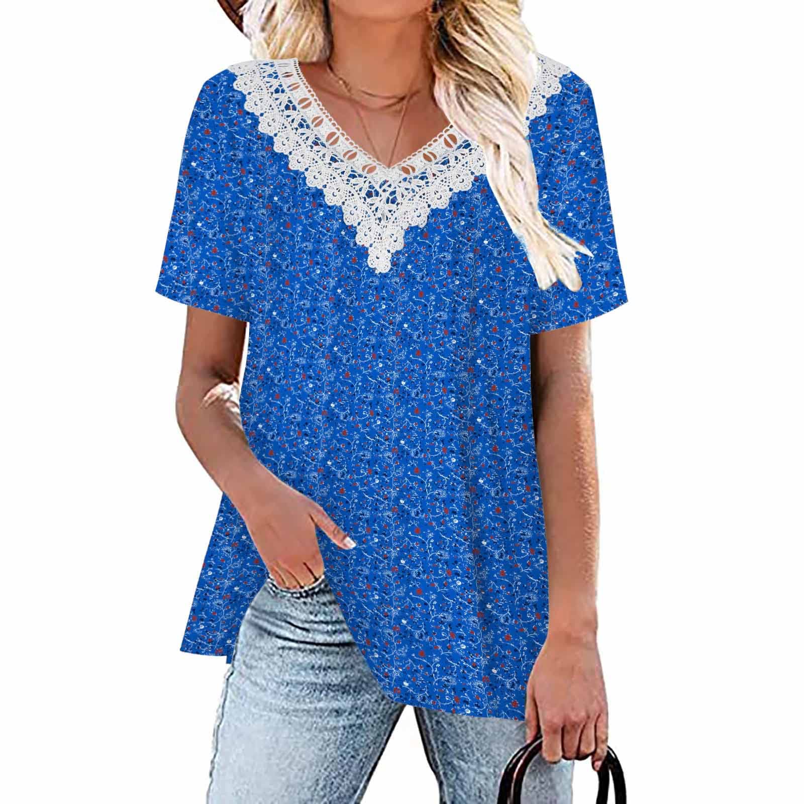Women's Lace Trim V-Neck Tops 2024 | Dressy Casual Short Sleeve Blouses | Summer Tunic Tees & Cute T-Shirts | Perfect for Office, Date Night & Weekend Outfits