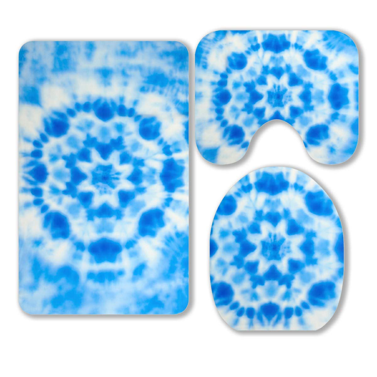 ECZJNT Blur Fabric Tie-Dye Bathroom Rugs Set - 3 Piece Bright Color Textured Contour Mat & Toilet Lid Cover | Non-Slip Soft Absorbent for Bath, Shower & Vanity Area