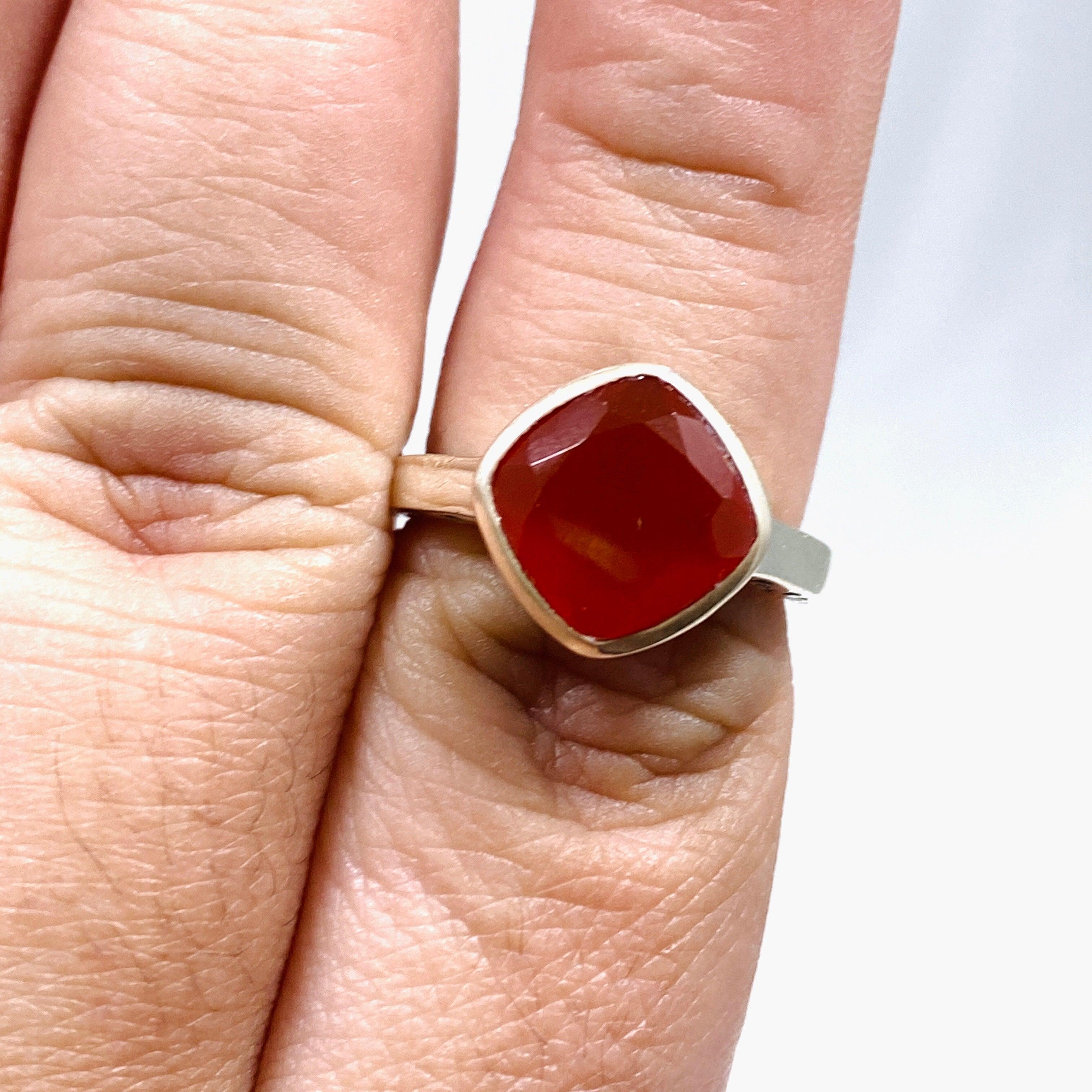 Boho Style Carnelian Square Ring R3911 - Handmade Sterling Silver Jewelry for Women, Perfect for Festivals, Parties & Everyday Wear