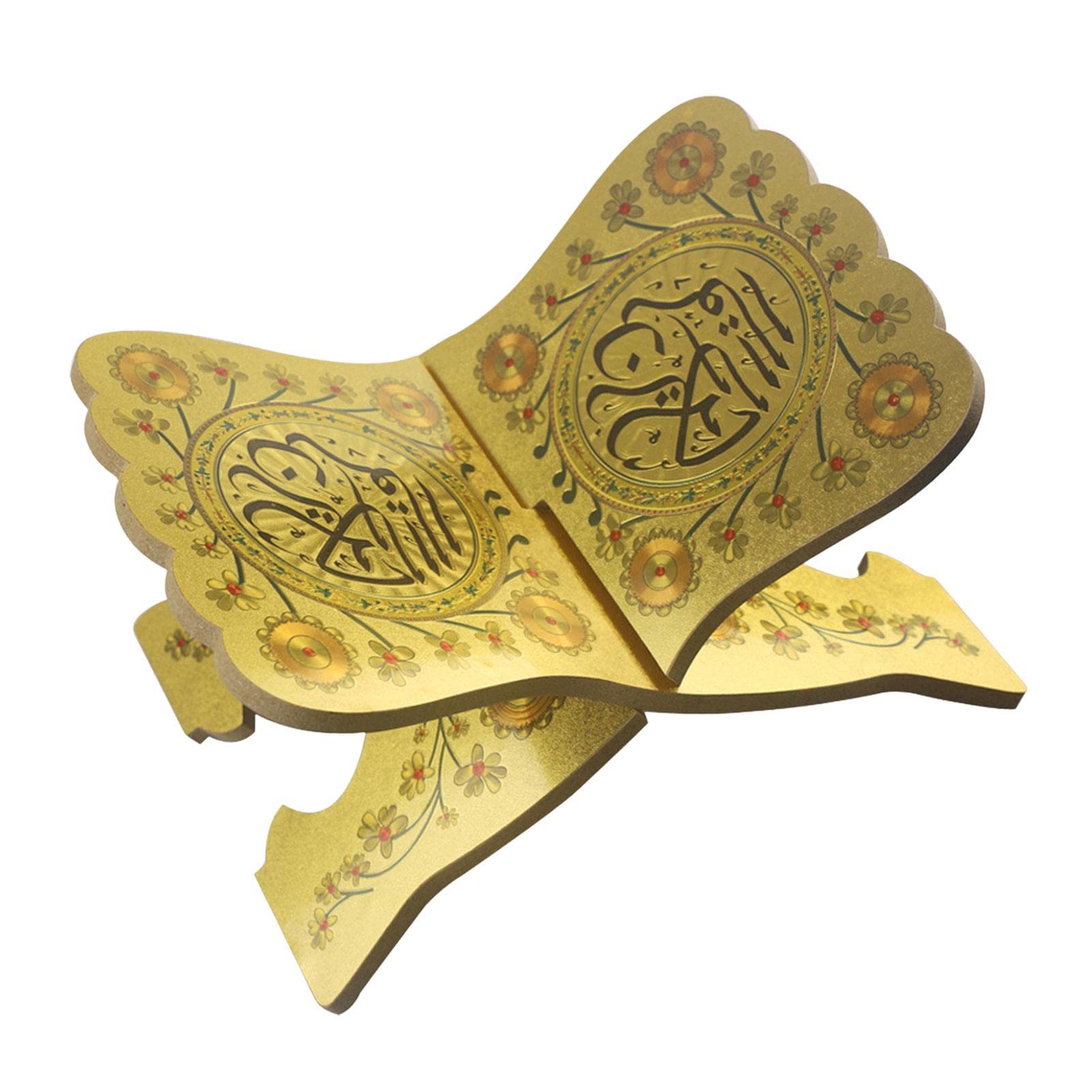 Eid Mubarak Wooden Book Stand - Foldable Quran & Bible Holder for Prayer & Reading - Decorative Islamic Book Shelf Organizer - Perfect for Home, Mosque & Gift Giving