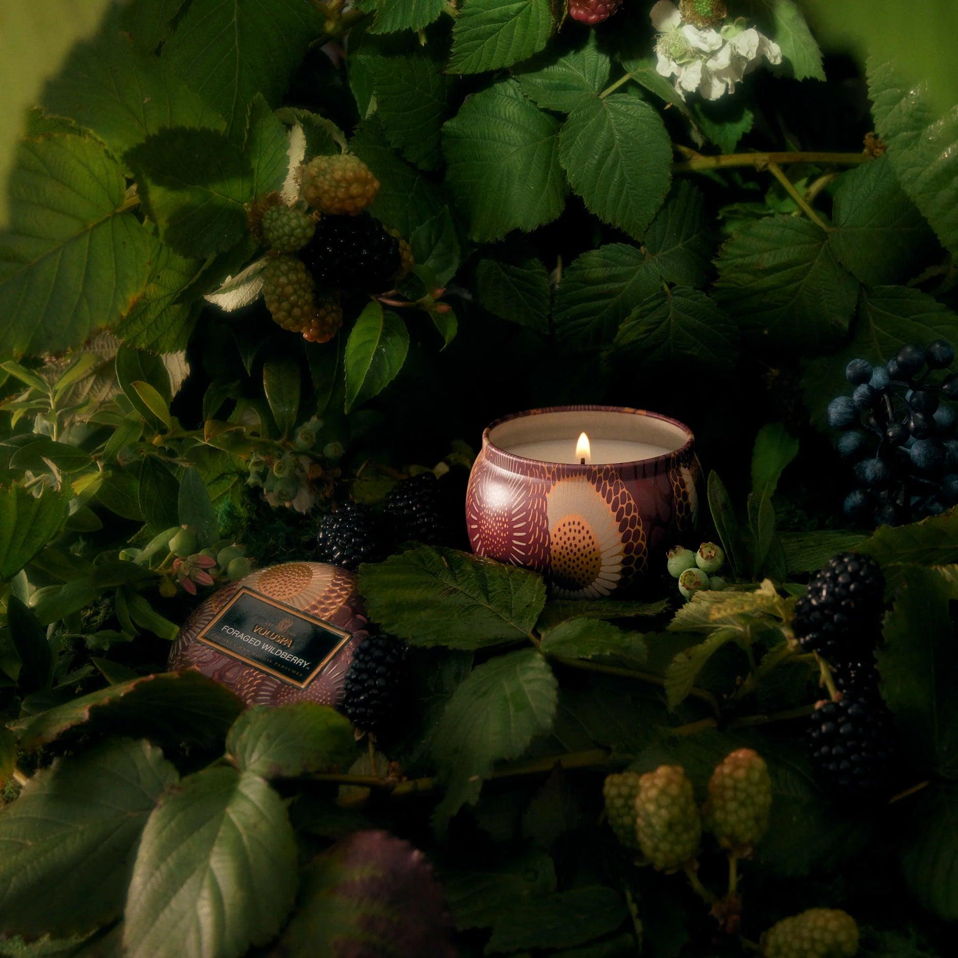 Organic Foraged Wildberry Mini Tin Candle - Handmade Soy Wax, Natural Aromatherapy for Home, Office & Gift Giving - Relaxing Scent for Meditation, Yoga & Romantic Ambiance