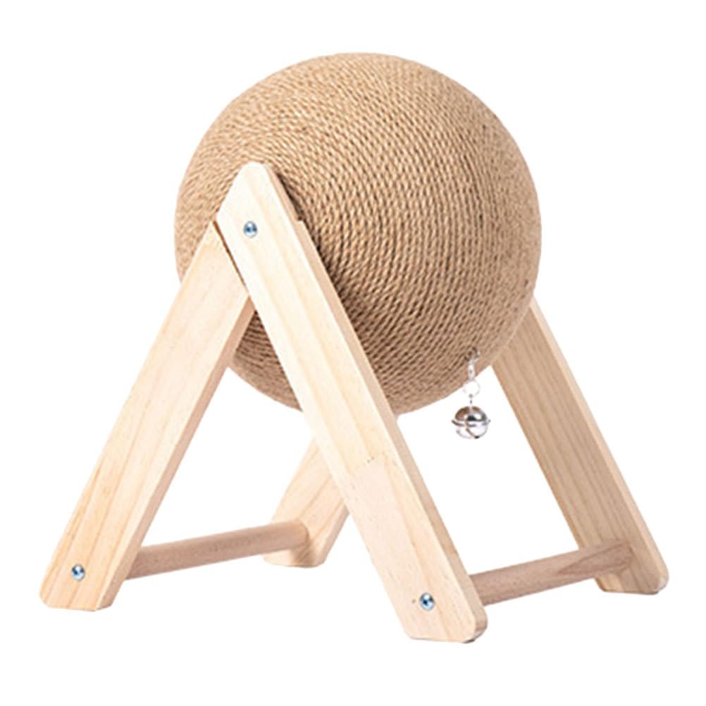 POPETPOP Cat Scratching Ball Toy - Small Rotatable Kitten Scratcher with Sisal & Wood, Interactive Cat Toy for Indoor Kittens to Grind Claws - Perfect for Playtime, Exercise & Stress Relief (Cat Supplies & Accessories)