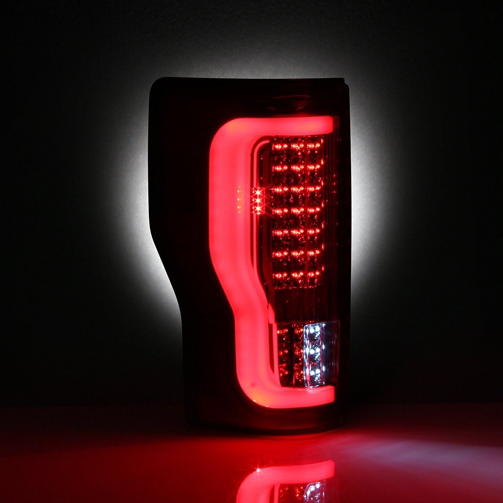 AKKON Full LED Tube Tail Lights for 2017-2019 Ford F250 F350 Super Duty - Chrome Housing with Red Clear Lens - Enhanced Visibility & Style for Night Driving & Off-Road Adventures