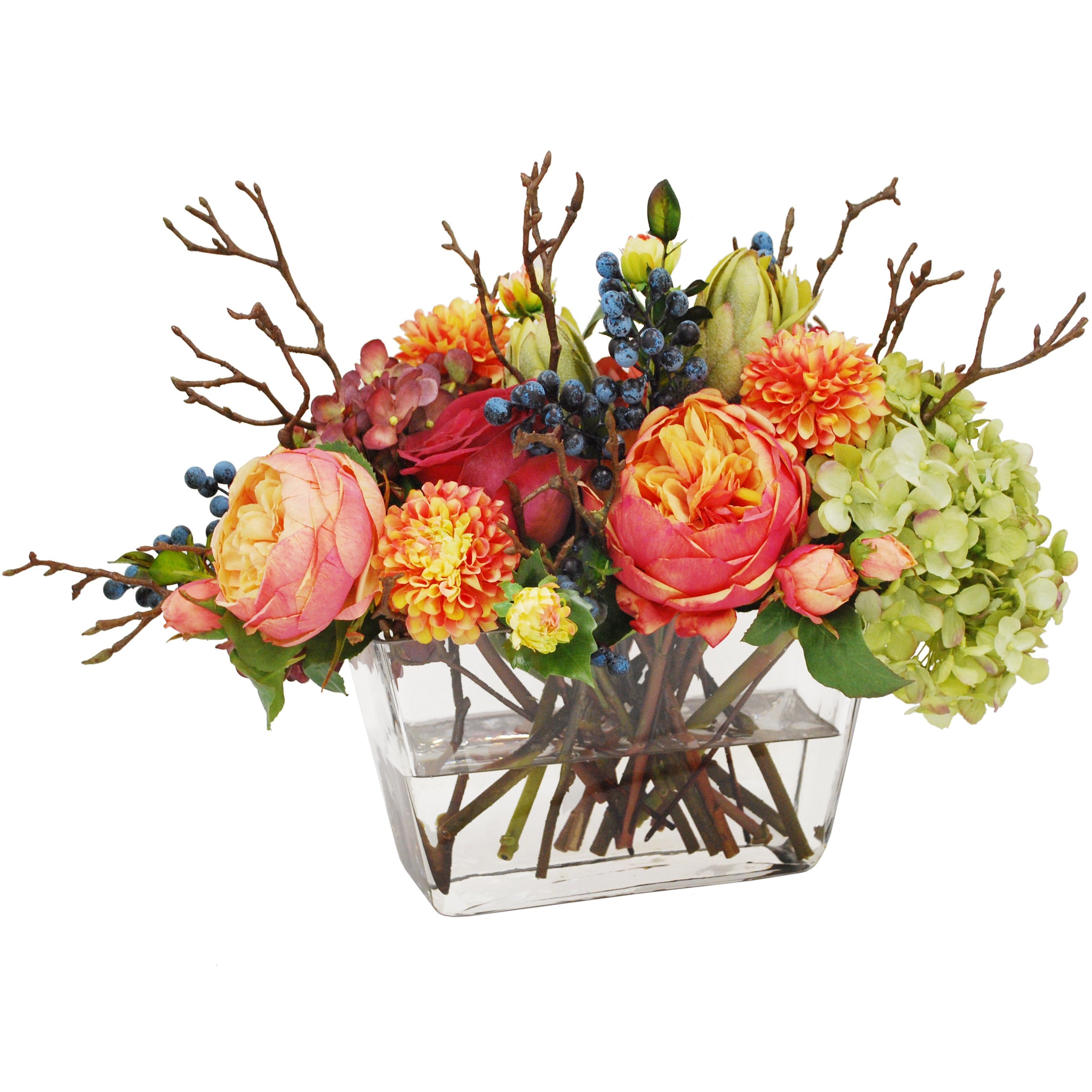 Premium Mixed Fall Hydrangea & Roses Bouquet in Elegant Flare Vase - Perfect for Autumn Weddings, Home Decor & Thanksgiving Centerpieces