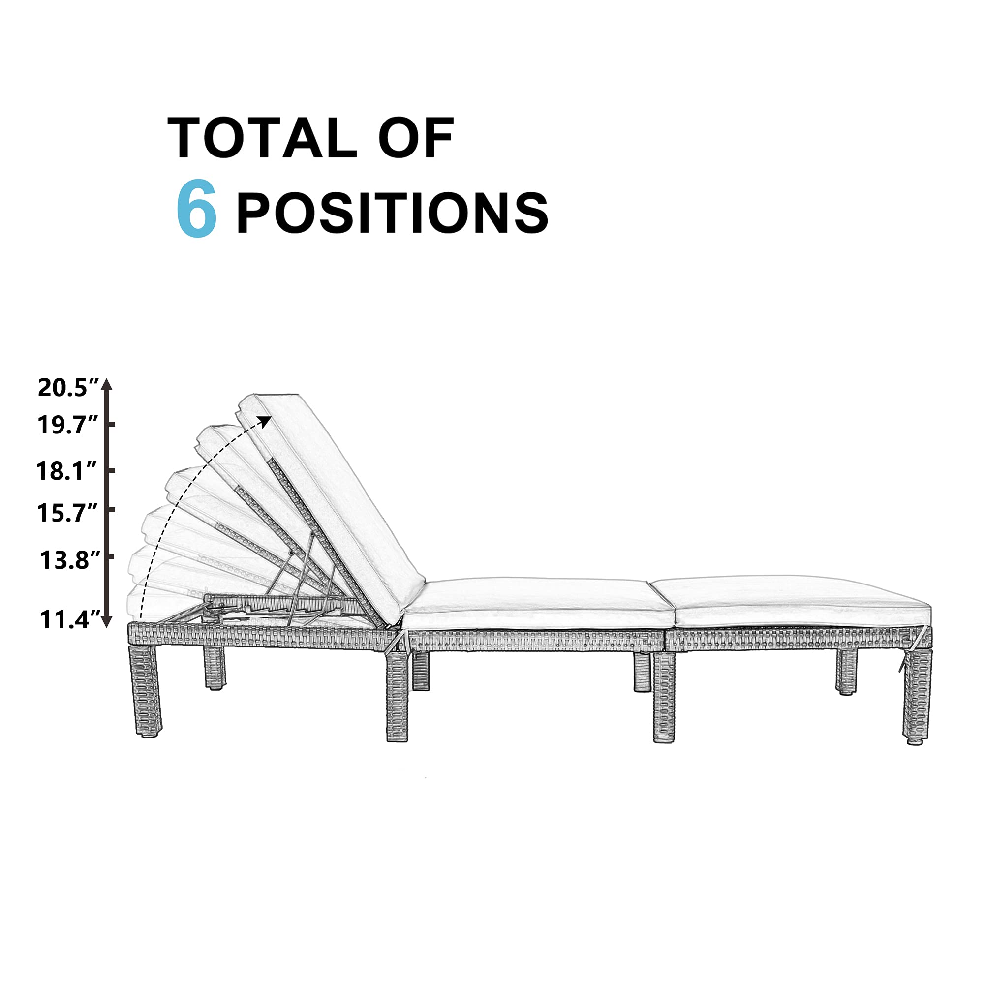 LZ LEISURE ZONE Outdoor Chaise Lounge Chair - Adjustable PE Rattan Wicker Sunbed for Poolside, Porch, Garden & Patio - Blue & Black Patio Furniture (1-Piece) - Perfect for Relaxing, Sunbathing & Outdoor Lounging