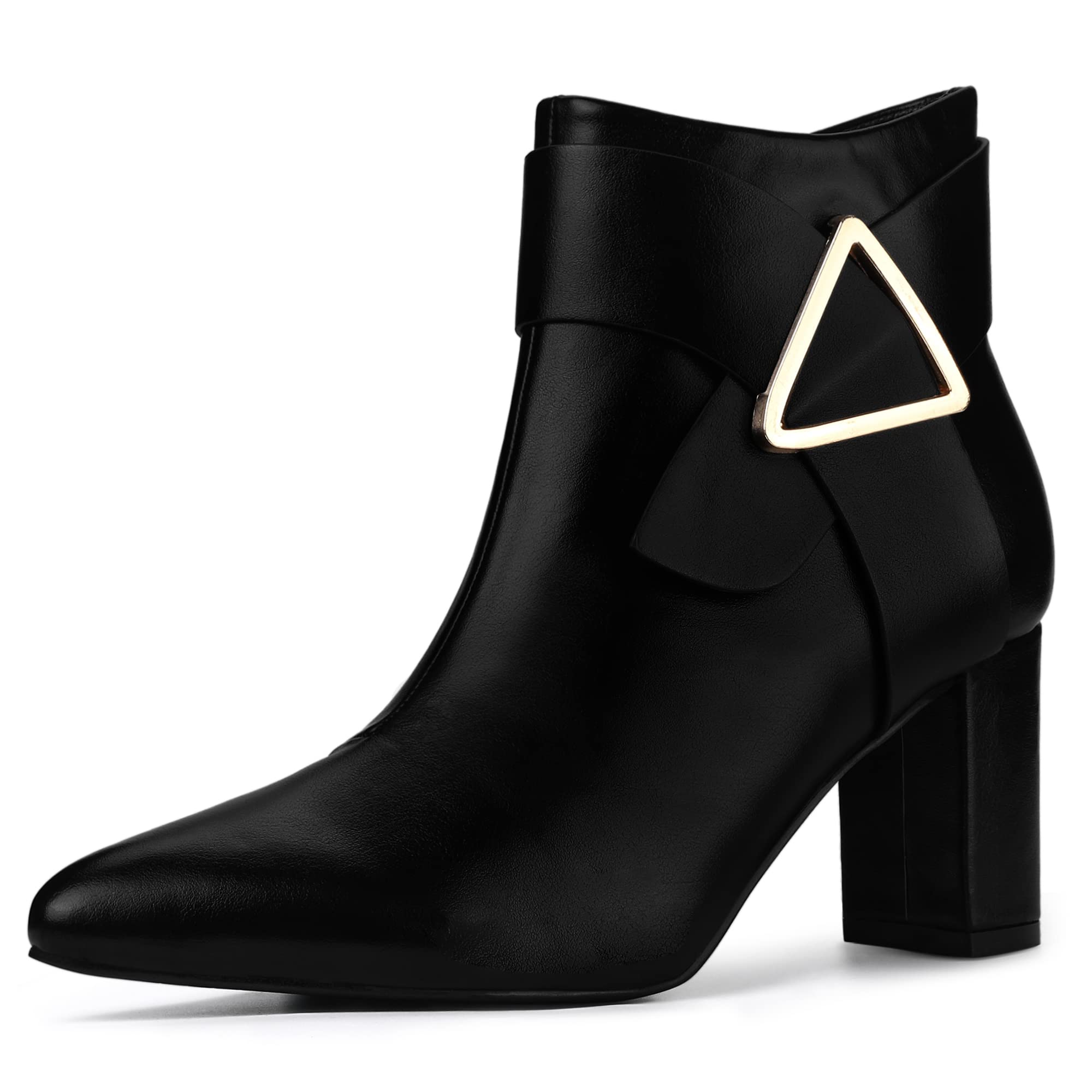 Allegra K Women's Chunky Heel Ankle Boots - Pointed Toe Buckle Strap Booties for Fall & Winter | Fashionable Dress Boots for Office, Party & Night Out