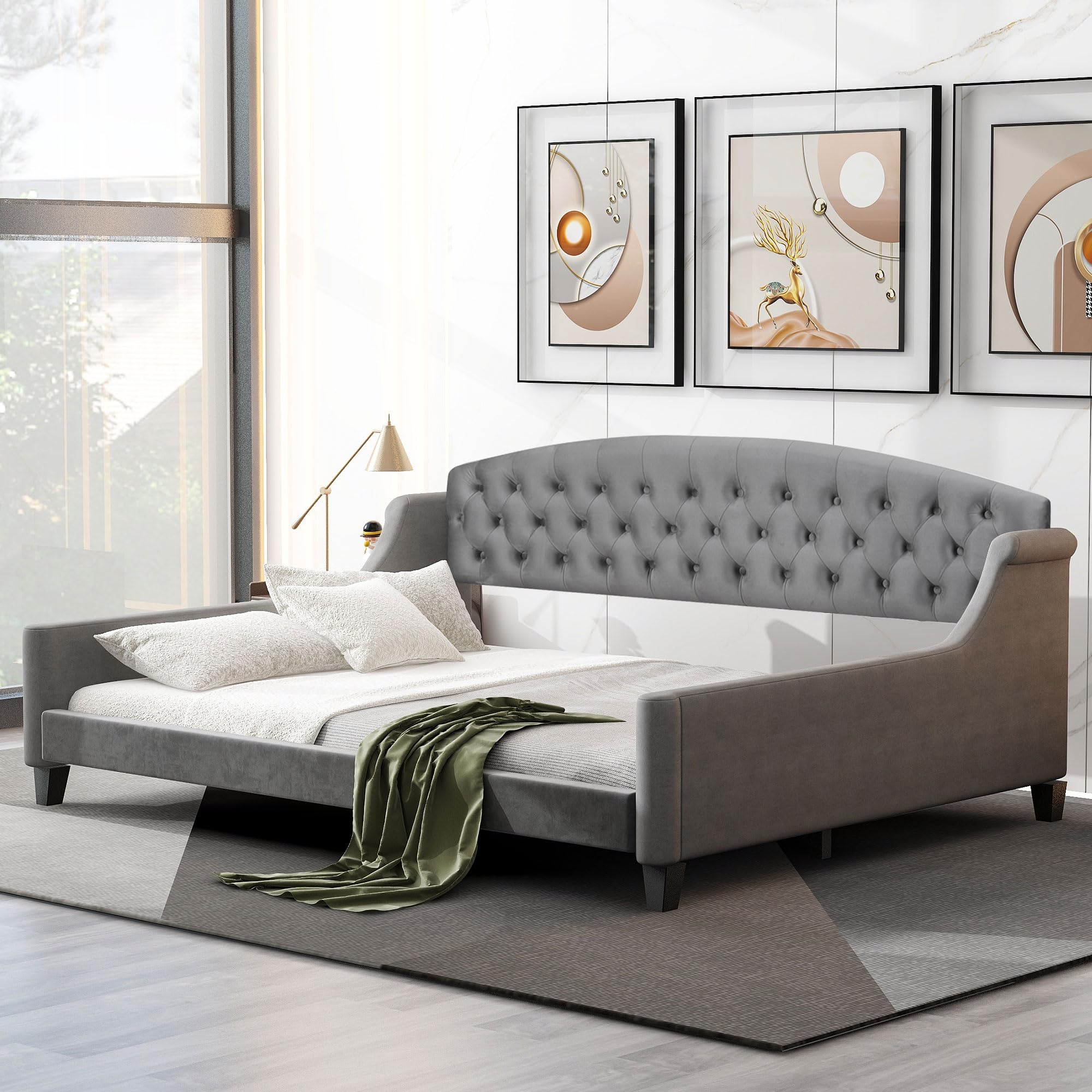 LZ LEISURE ZONE Full Size Upholstered Daybed Sofa Bed - Convertible Sleeper for Bedroom & Living Room, No Box Spring Needed, Grey - Perfect for Guest Rooms, Small Spaces & Modern Apartments
