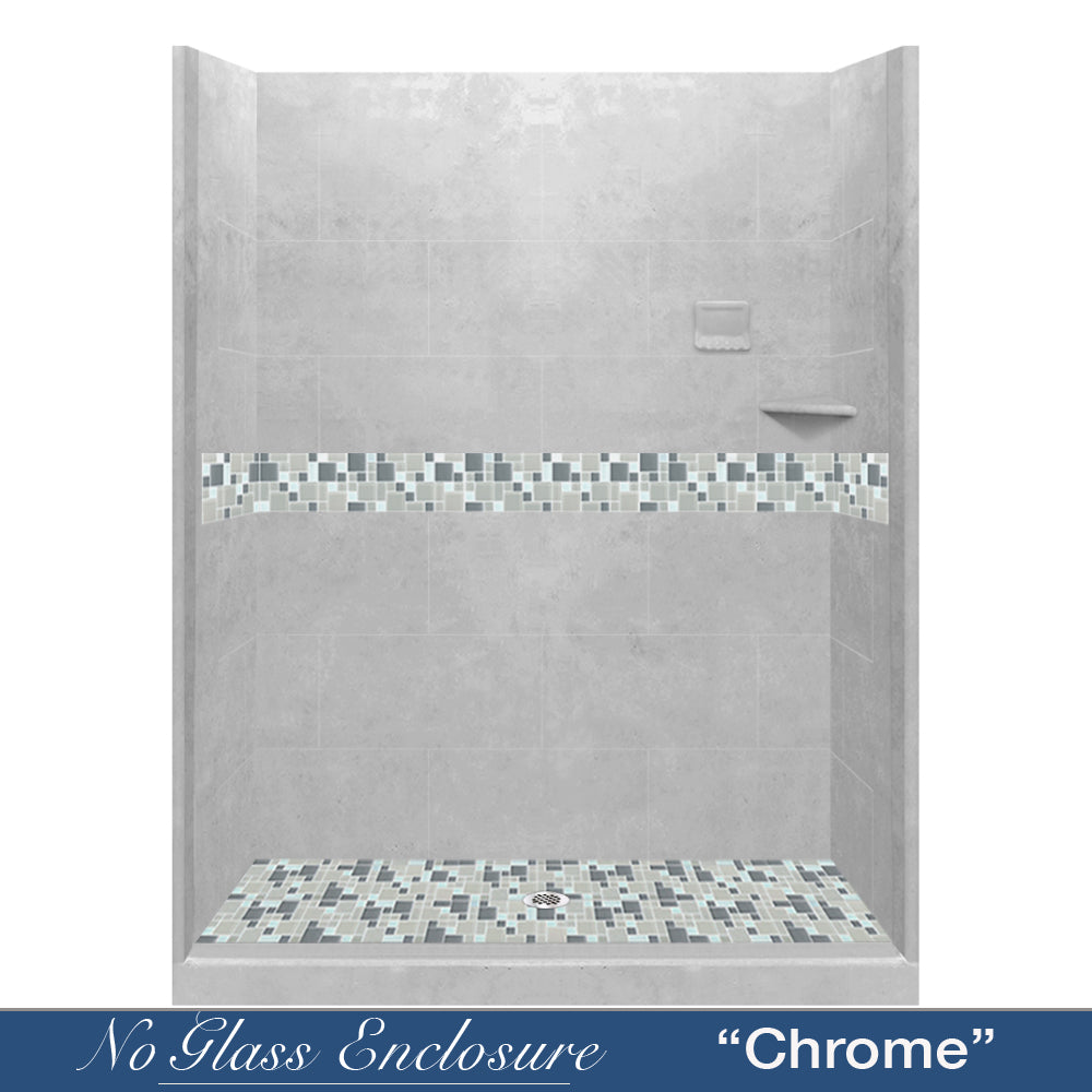 60 Alcove Portland Cement Sistine Stone & Newport Mosaic Accent Tile DIY Shower Remodel Kit - Waterproof Bathroom Wall Tile for Shower Surround, Backsplash, and Flooring