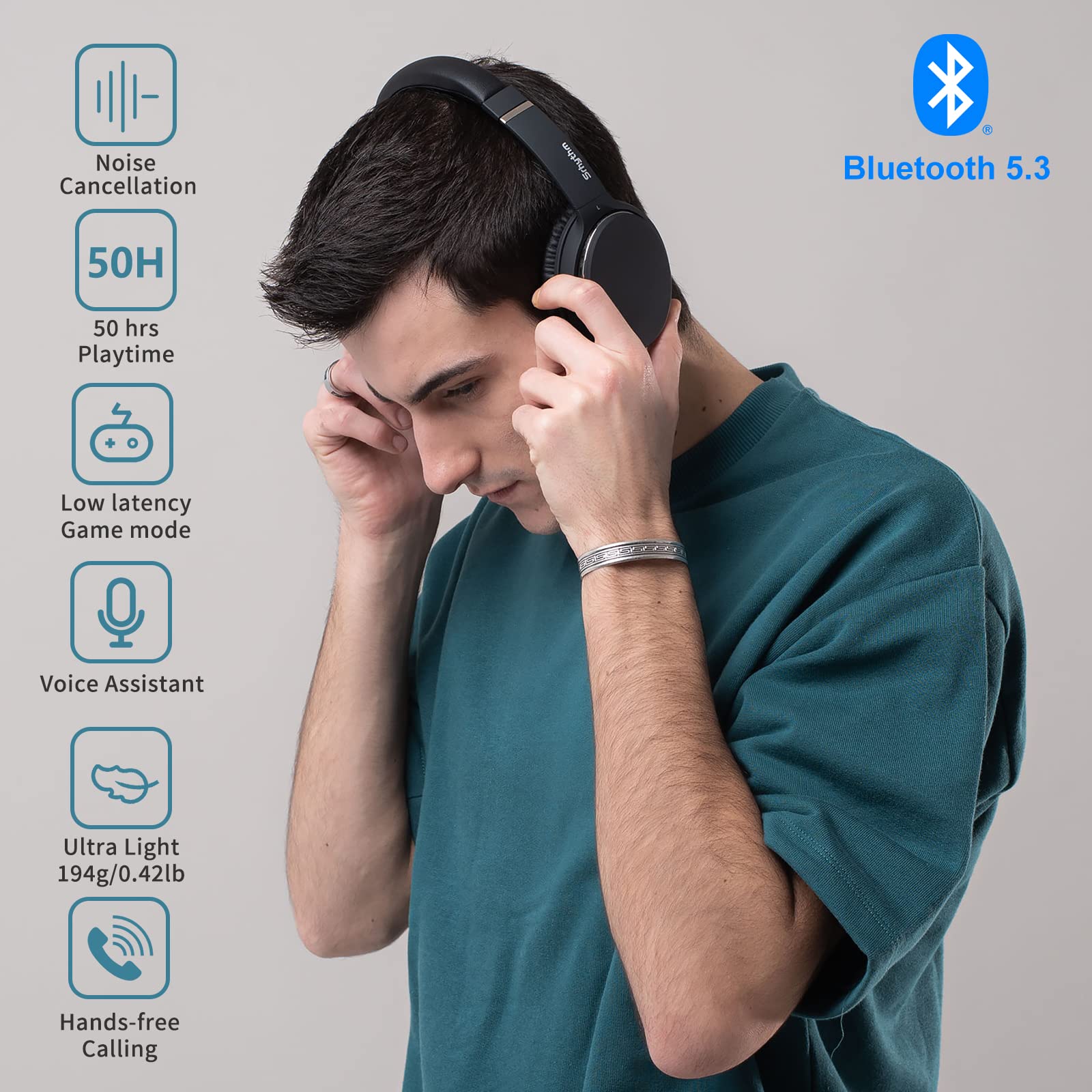 Srhythm NiceComfort 25 Hybrid Active Noise Cancelling Wireless Headphones Over-Ear with Low Latency & Transparency Mode - Perfect for Travel, Office Work, and Gaming