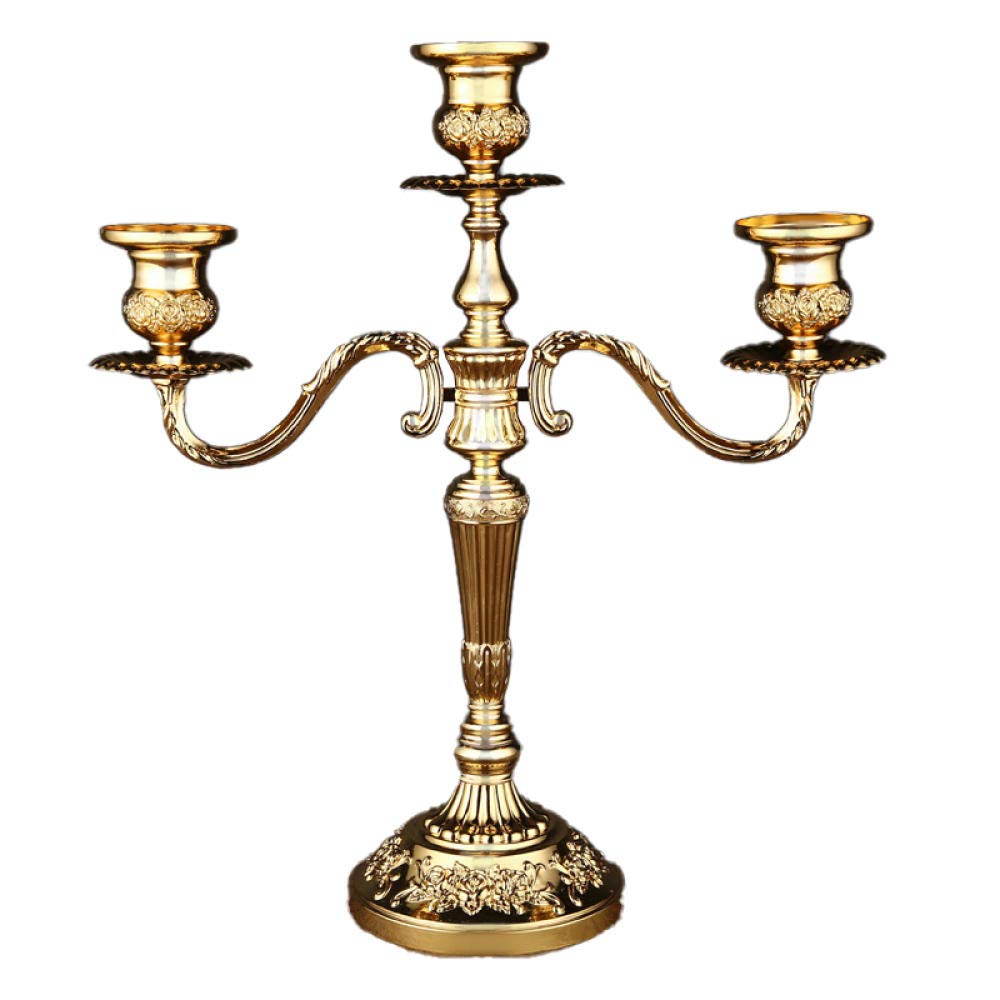 Vintage Gold 3-Arm Zinc Alloy Candelabra Floor Candle Holder - 14.58in/37cm Tall - Elegant Wedding, Party & Event Decor for Romantic Ambiance