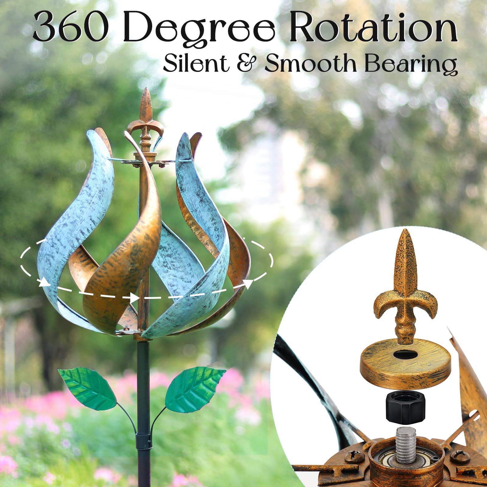 Large 360° Metal Wind Spinner for Yard & Garden - 75'' x 14'' Outdoor Decor, Birthday Gift for Women & Family | Perfect for Patio, Lawn, Backyard & Outdoor Spaces