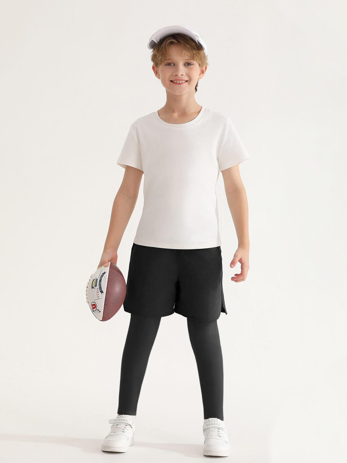 Haloumoning Boys 2-in-1 Athletic Leggings with Built-in Shorts & Pockets - Breathable Running Pants for Kids Ages 5-14 - Perfect for Sports, Gym Class & Outdoor Play