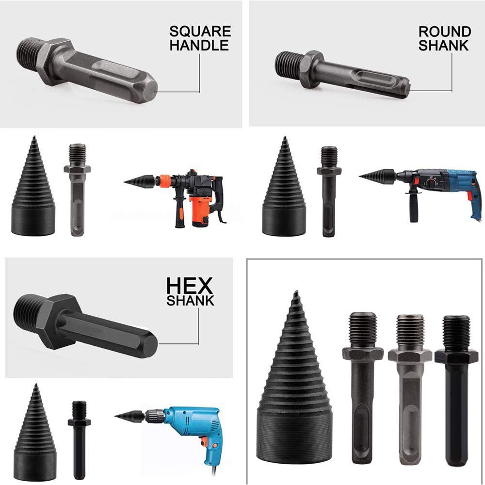 Heavy Duty Splitting Wood Cone Drill Bit Set (32mm/42mm) - Log Splitter Screw Cone for Firewood Kindling, Compatible with Household Electric Drills - Perfect for Camping, Fireplace & Outdoor Wood Splitting