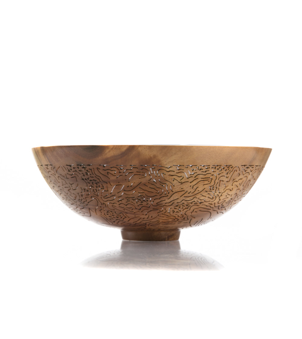 Handcrafted Pierced Koa Wood Bowl with Whale Design - Hawaiian Artisan Home Decor by Patrick & Peggy Bookey - Perfect for Wall Display, Table Centerpiece, or Gift Giving