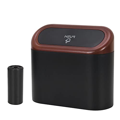 CZWL&HG Portable Hanging Mini Car Trash Can with Lid - Waterproof Odorless Small Garbage Bin for Car, Office, Home & Travel - Compact Desktop Waste Basket for Vehicle, Desk, Kitchen & Bathroom (Brown, 1 Pack) - Perfect for Road Trips, Work Spaces & Household Use
