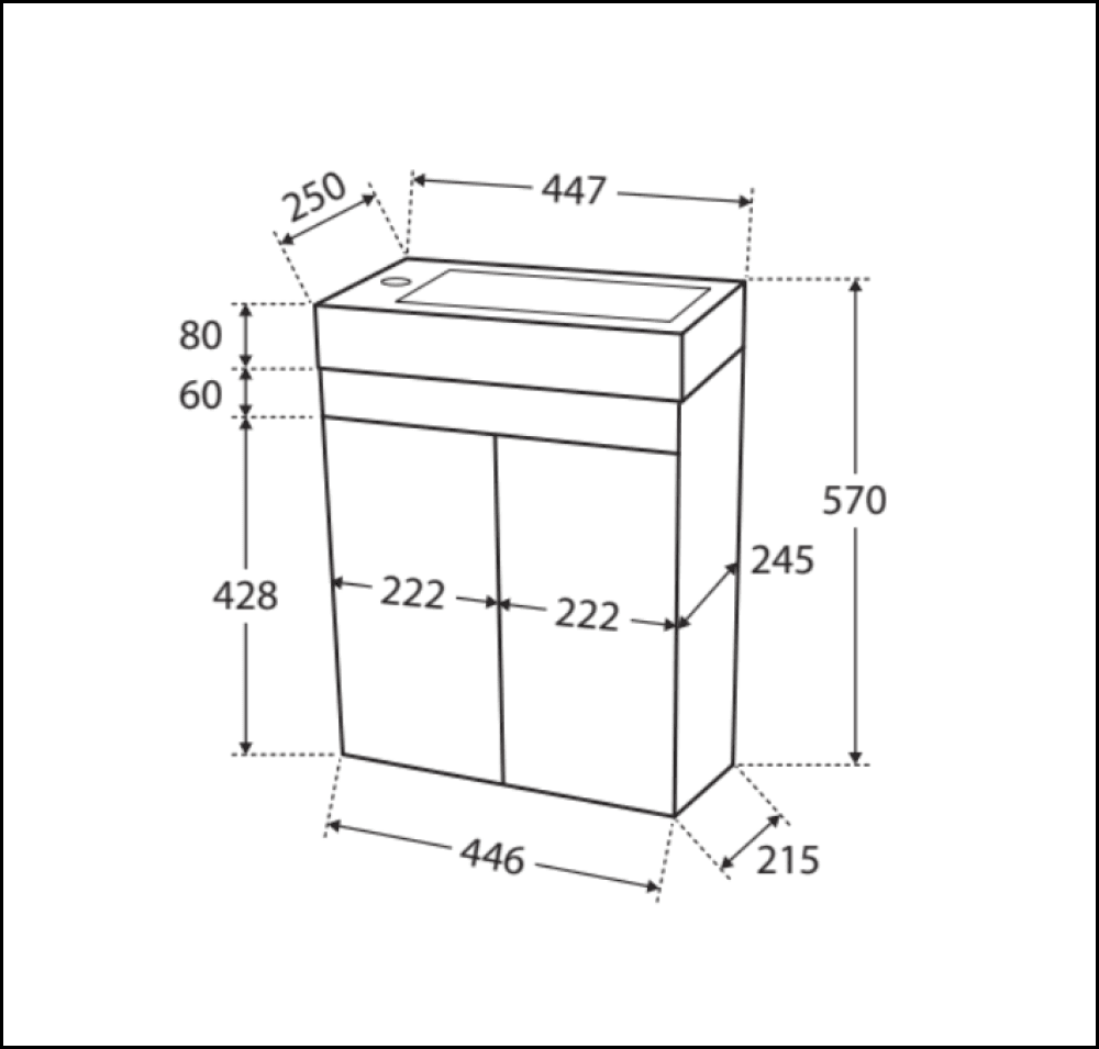 Fienza Ralph 4525WALL White 450mm Wall Mounted Bathroom Vanity Unit - Modern Space-Saving Design for Small Bathrooms & Powder Rooms